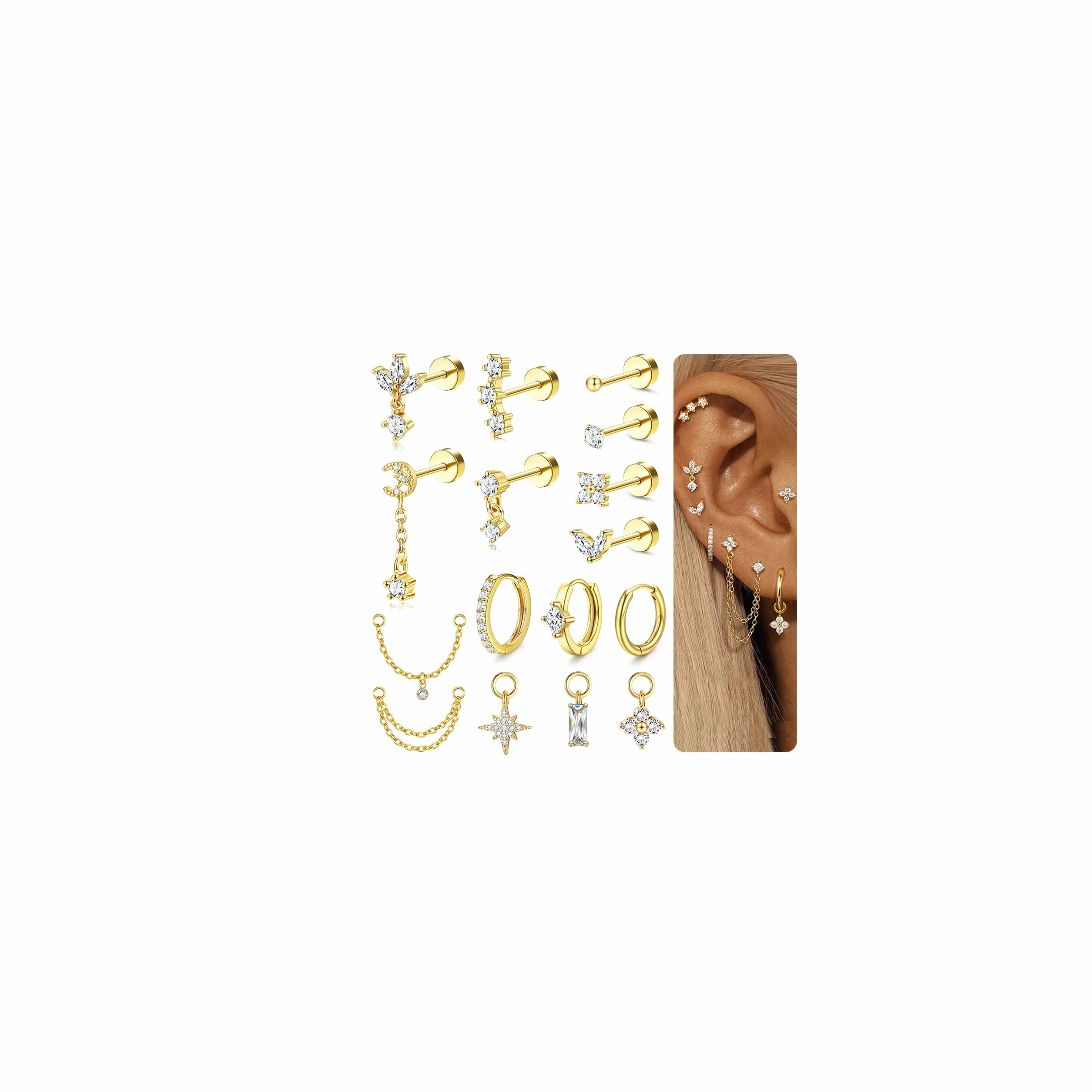 MILACOLATO Piercing Helix Boucles d'Oreilles Acier Inoxydable Tragus Conch Rook Daith Or Argent