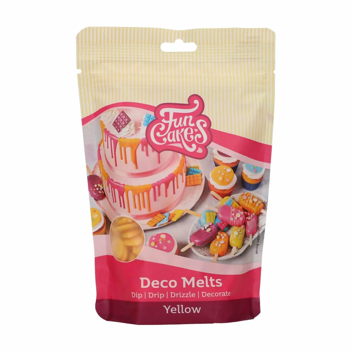 FunCakes Deco Melts Gelb - Trempez, coulez, arrosez et décorez ! Faire fondre brièvement au micro-ondes ou au bain-marie , 250 g