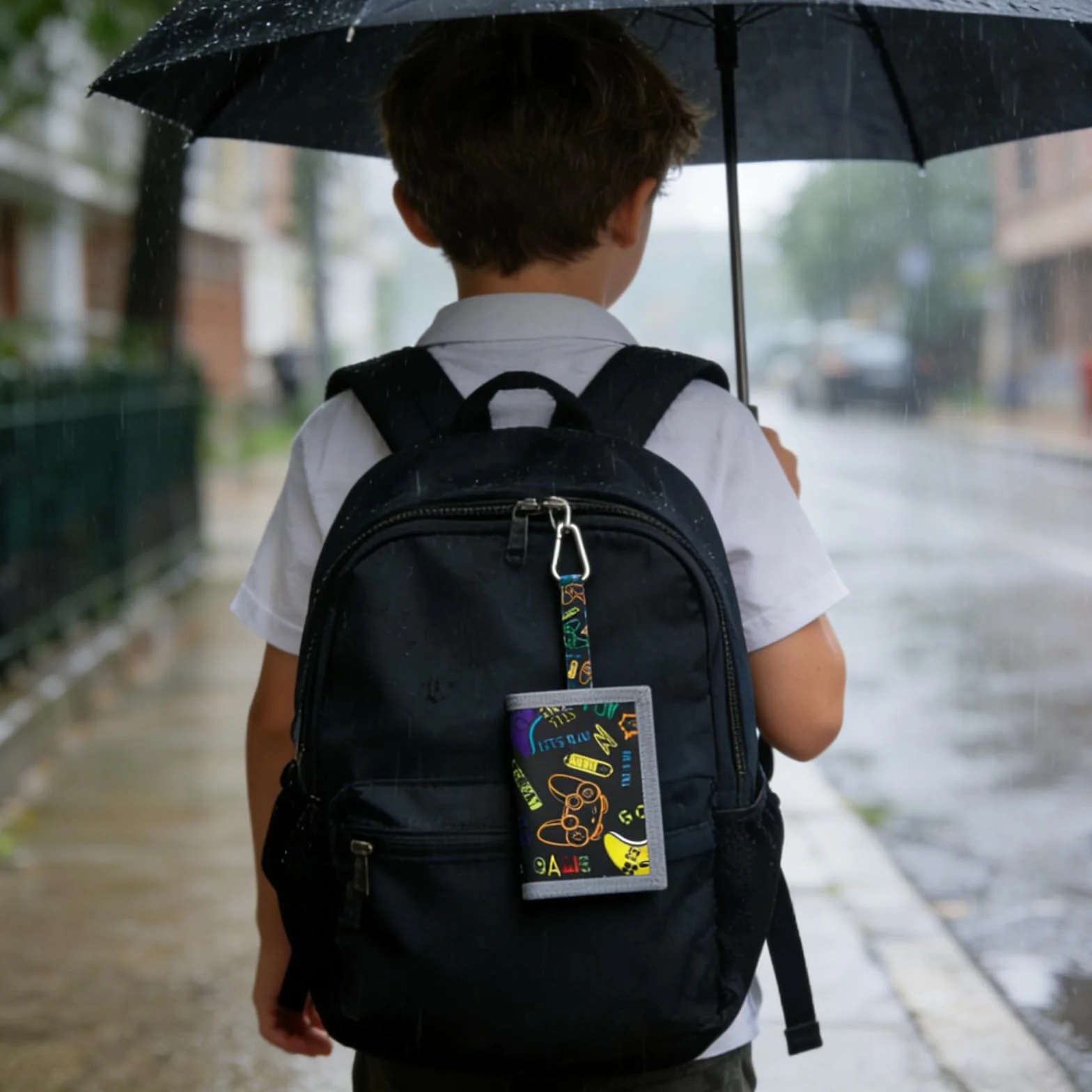 Portefeuille Ado Garcon Pliable Motif Console de Jeu Noir Cadeau Rentrée Scolaire