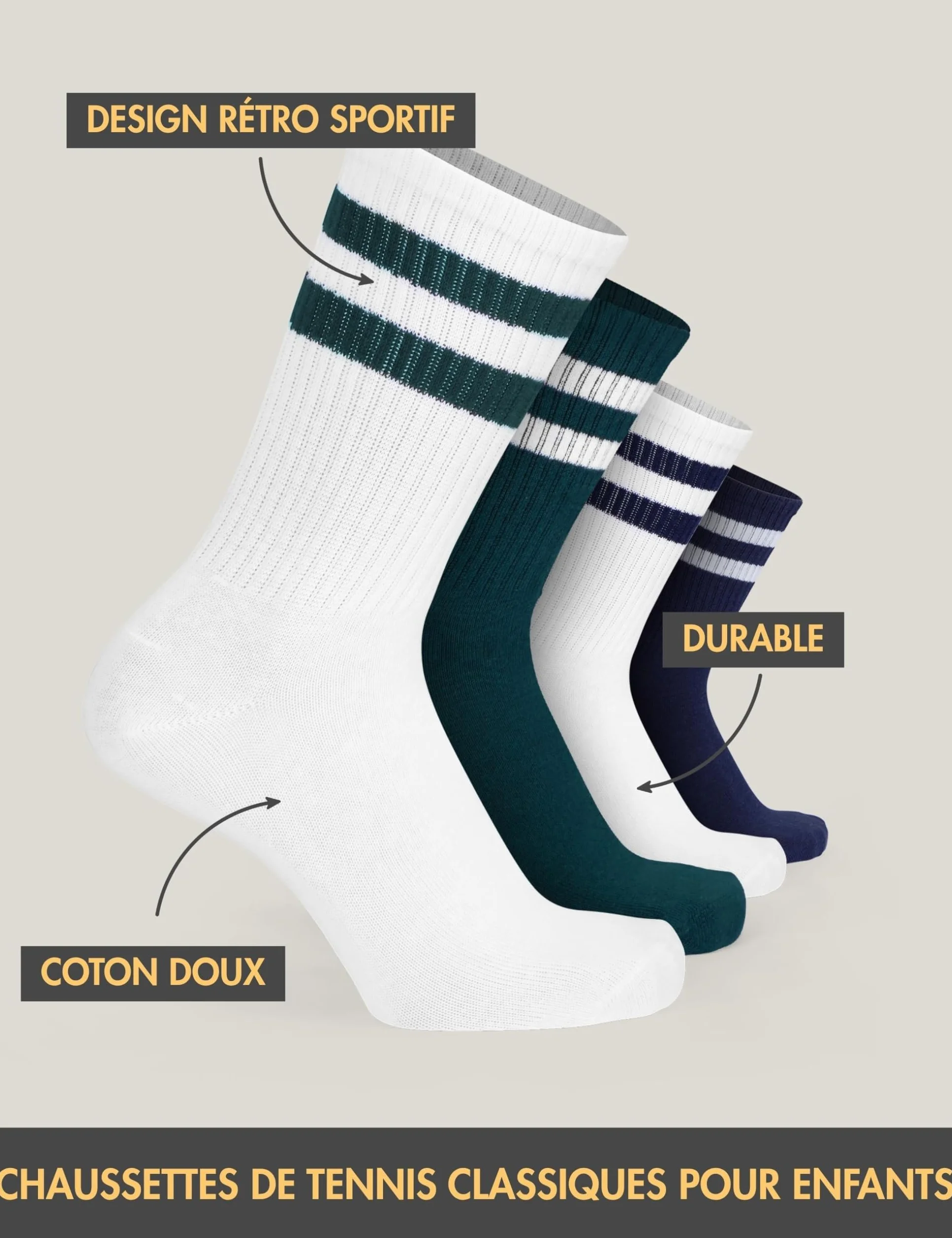 Basic Treasure Lot de 4 Paires de Chaussettes de Tennis Enfant en Coton