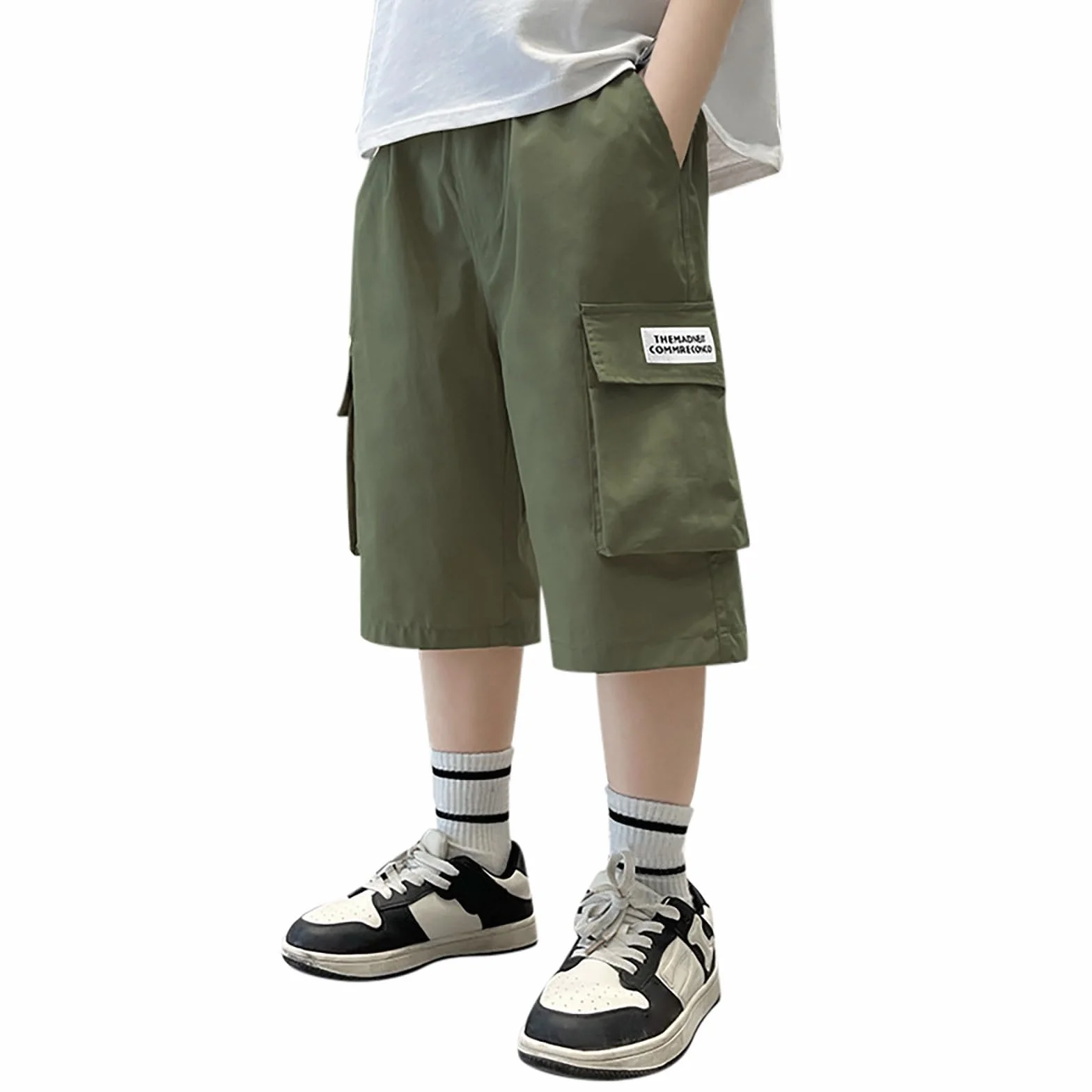 Pantalon Court Cargo Ado Garçon Taille élastique 8-15 Ans Ete Large Shorts Bermudas Enfant Sport Jogging Streetwear