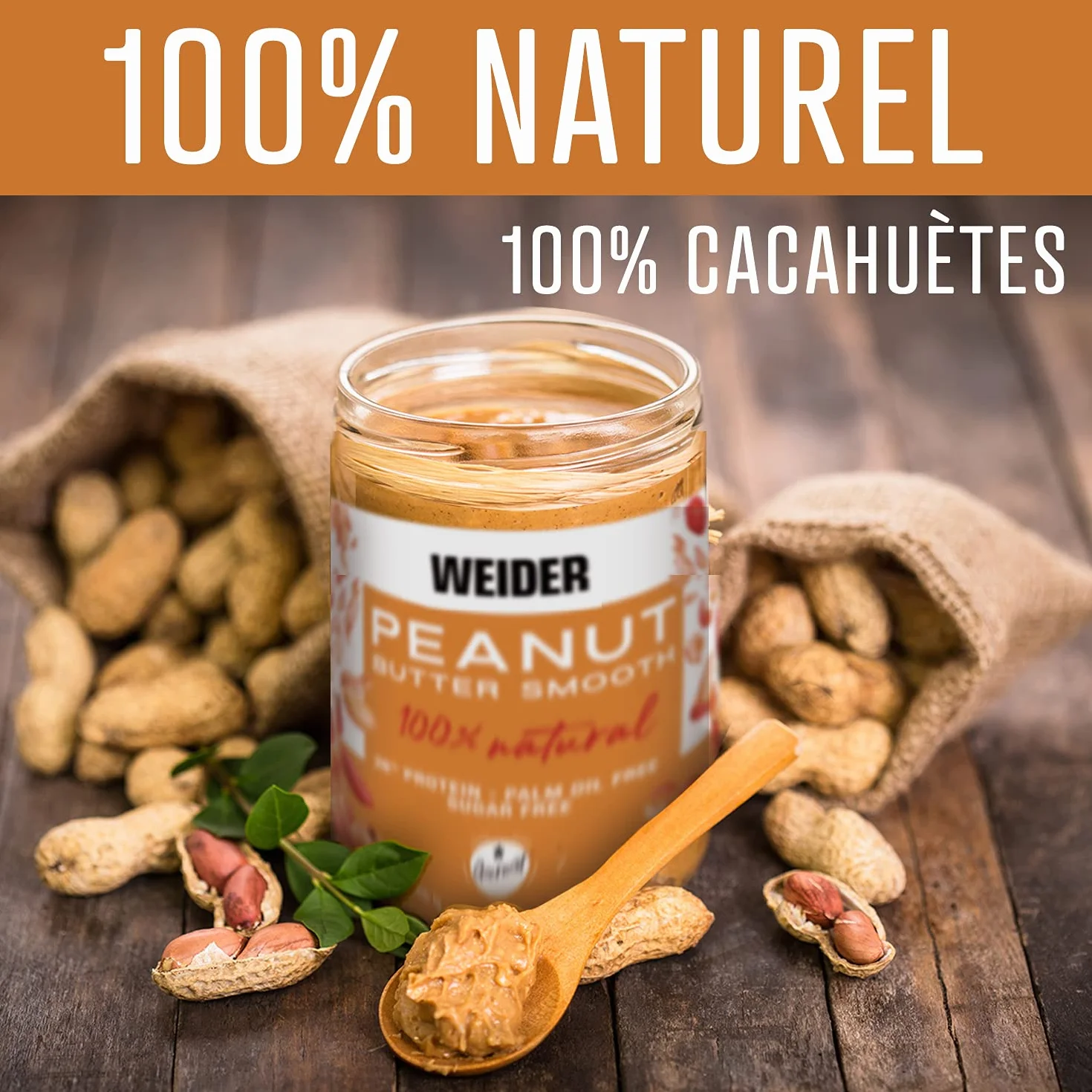 Weider Pack Duo Peanut Butter Smooth (2x1kg) Beurre de Cacahuète 100% Naturel 26% de Protéines Sans Sucre Ajouté Sans Huile de Palme Texture Crémeuse et Sans Morceaux