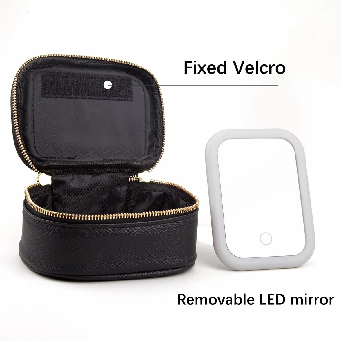 Trousse de maquillage avec miroir LED PU Noir Moderne