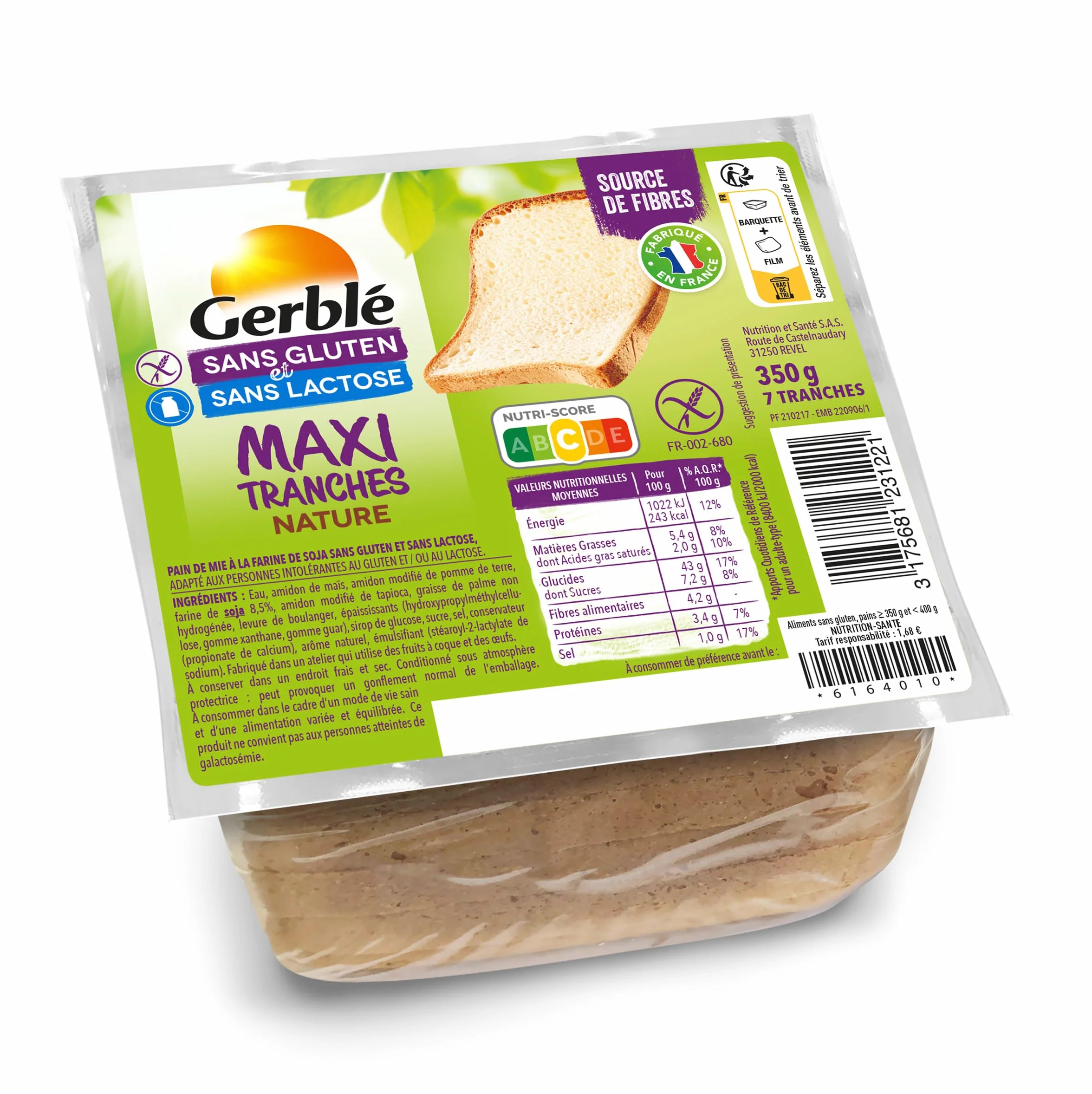 GERBLÉ – Maxi Moelleux Nature – Lot de 6 – Sans Gluten & Sans Lactose – Riche en Fibres, Moelleux – 7 Tranches par Paquet