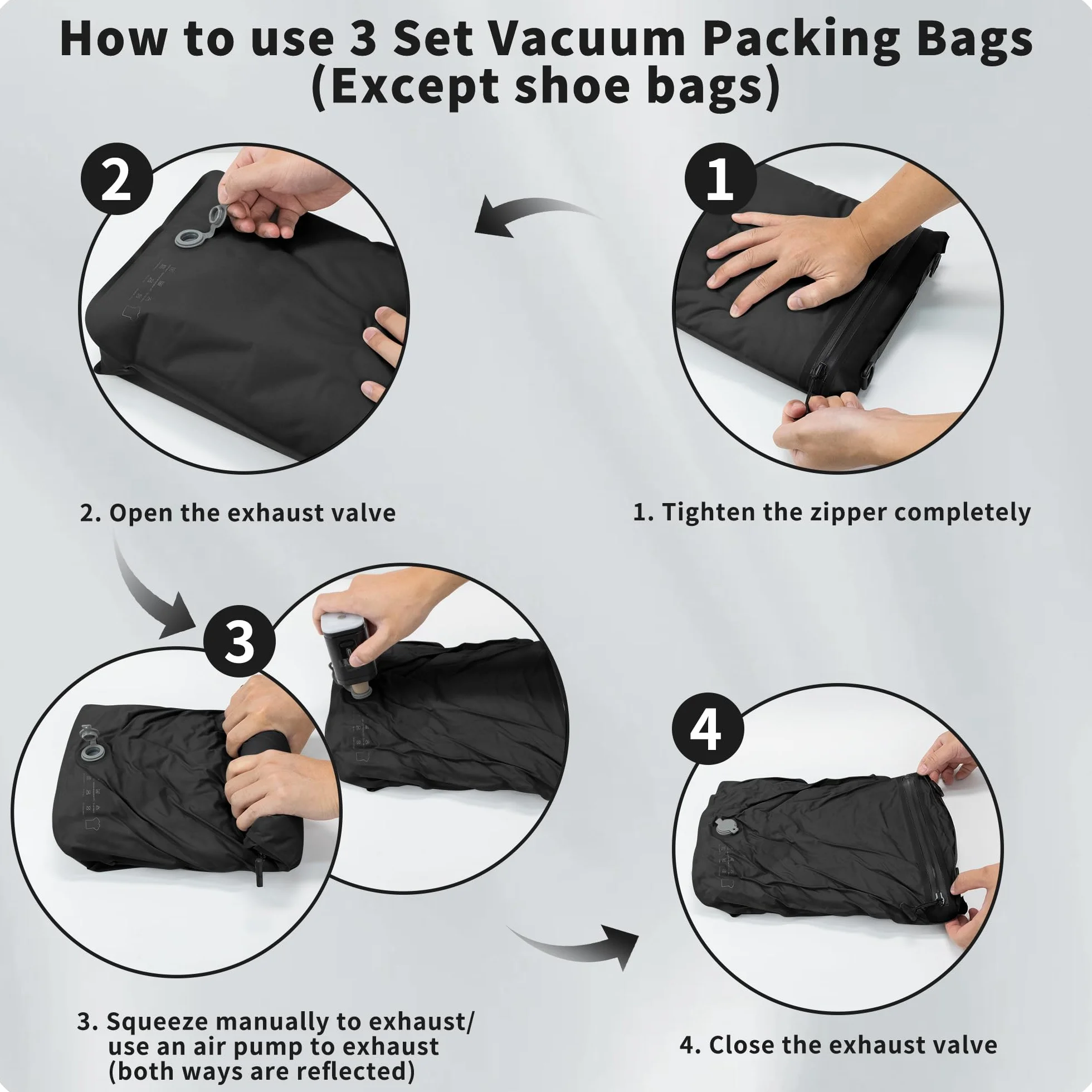 EULANT Lot de 5 Cubes de Compression Sous Vide Réutilisables pour Voyage avec Sacs Étanches