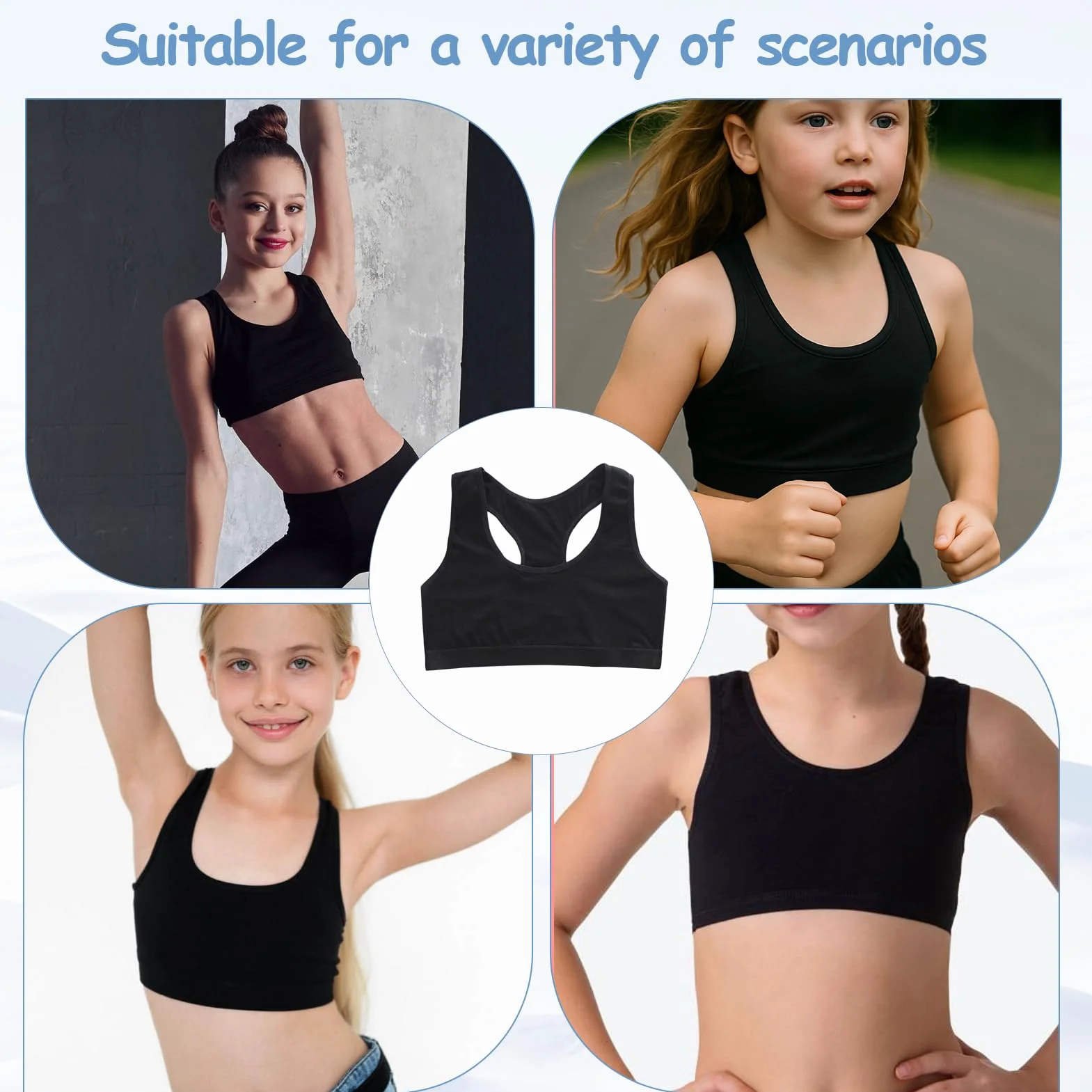 Lot de 4 Soutiens Brassiere Sport pour Filles 8-14 Ans