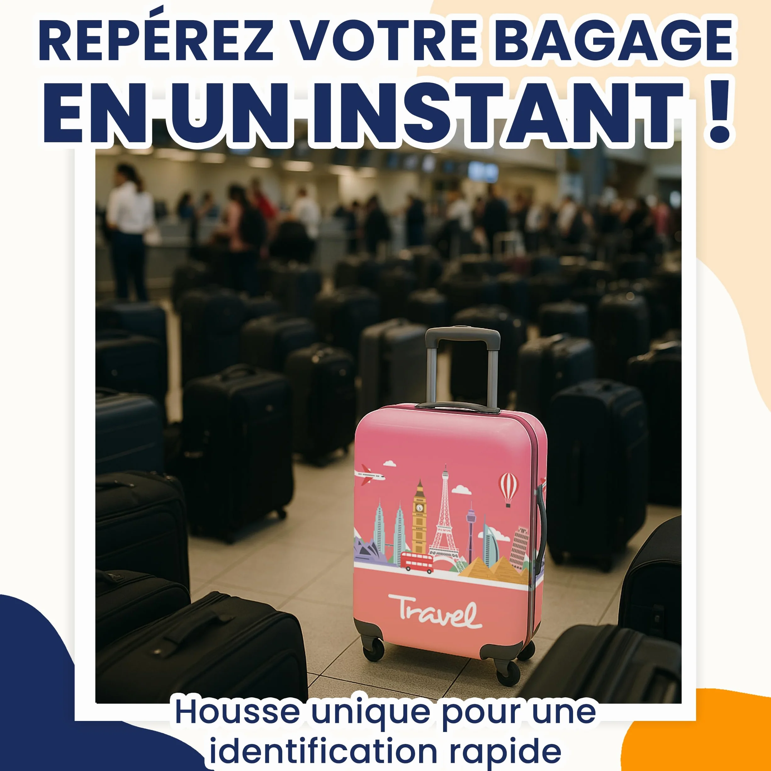 Housse de protection de valise avec fermeture éclair et étiquette de bagage