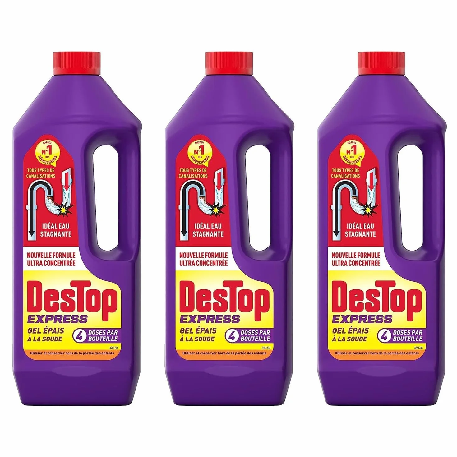 DESTOP Lot de 3 Gels Déboucheur Canalisation Express - 4 Doses par Flacon 950ml
