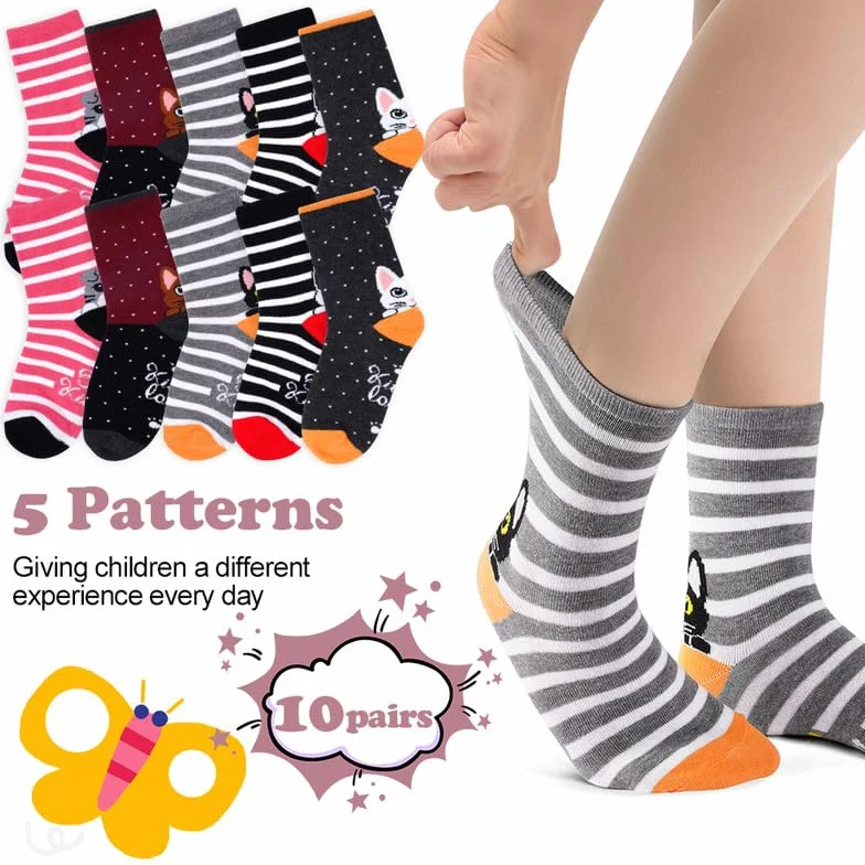 Chaussettes Fille Coton Respirantes Colorées 10 Paires