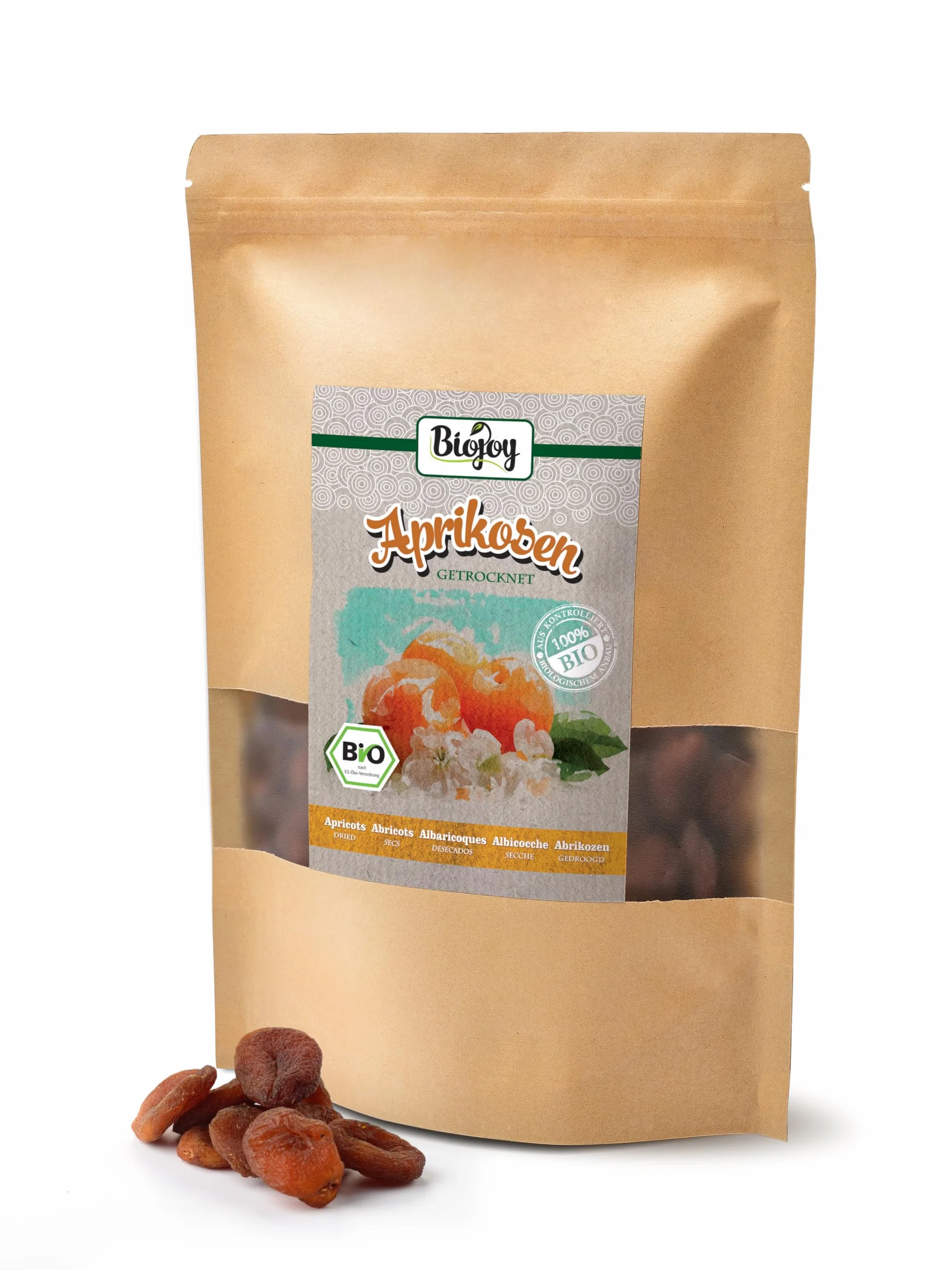 Biojoy Abricots secs BIO (1 kg), moelleux et dénoyautés