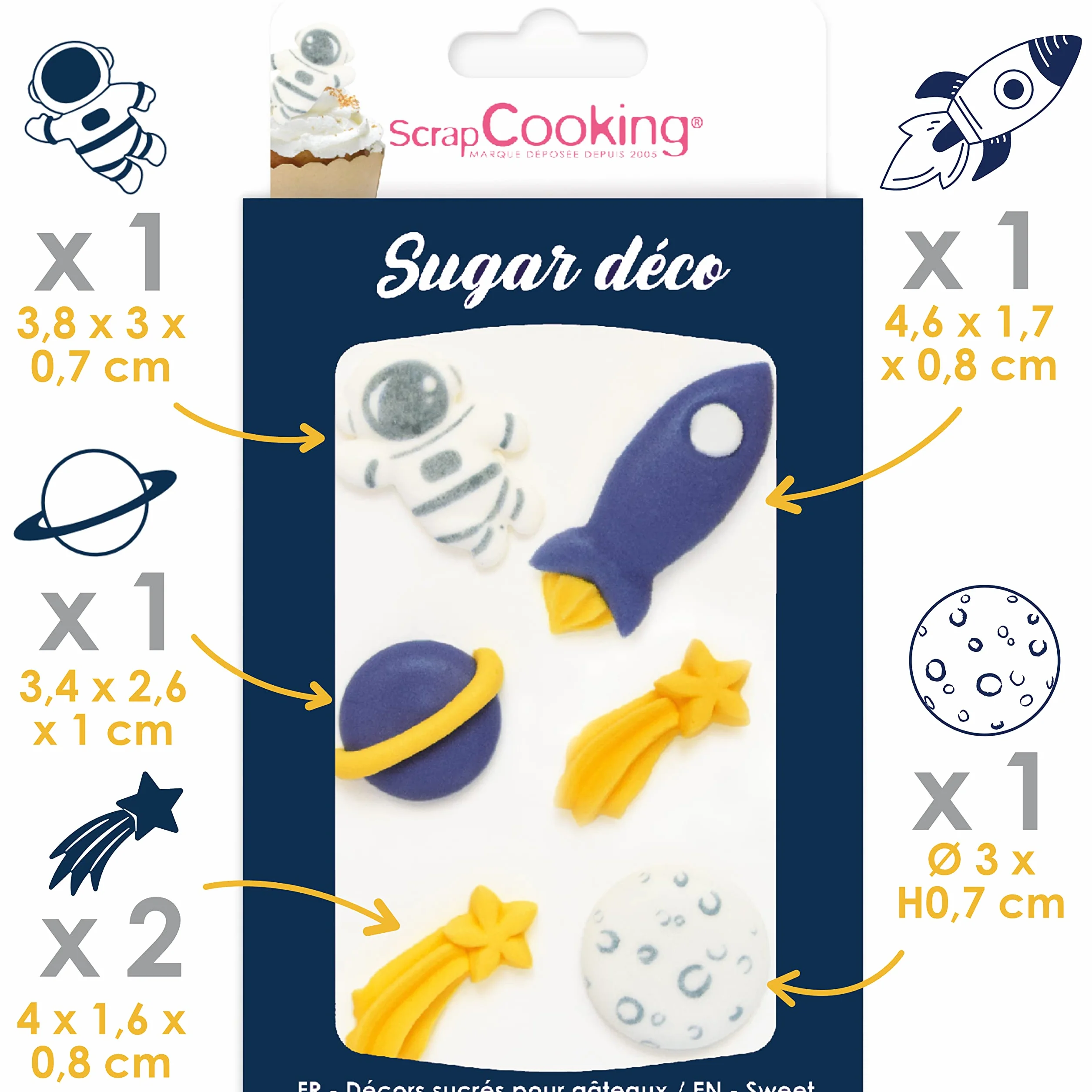 ScrapCooking - Décosucres Espace - Décorations pour Pâtisseries, Desserts, Gâteaux, Biscuits, Cupcakes, Anniversaires – Vaisseau Spatial Astronaute Étoile - Cake Design - 6985