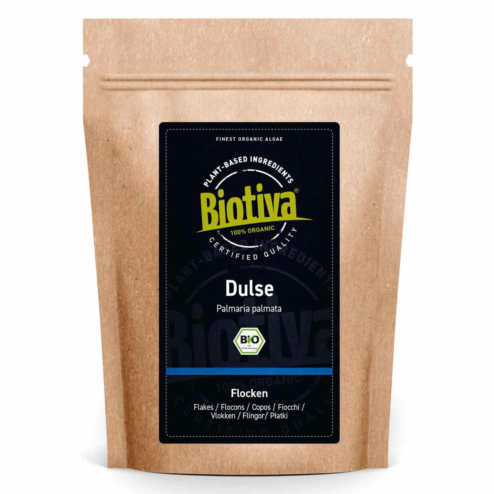 Flocons de dulse bio 100g - Palmaria Palmata - Goémon à vache - Rhodyménie palmé - Conditionné et certifié en Allemagne - Biotiva