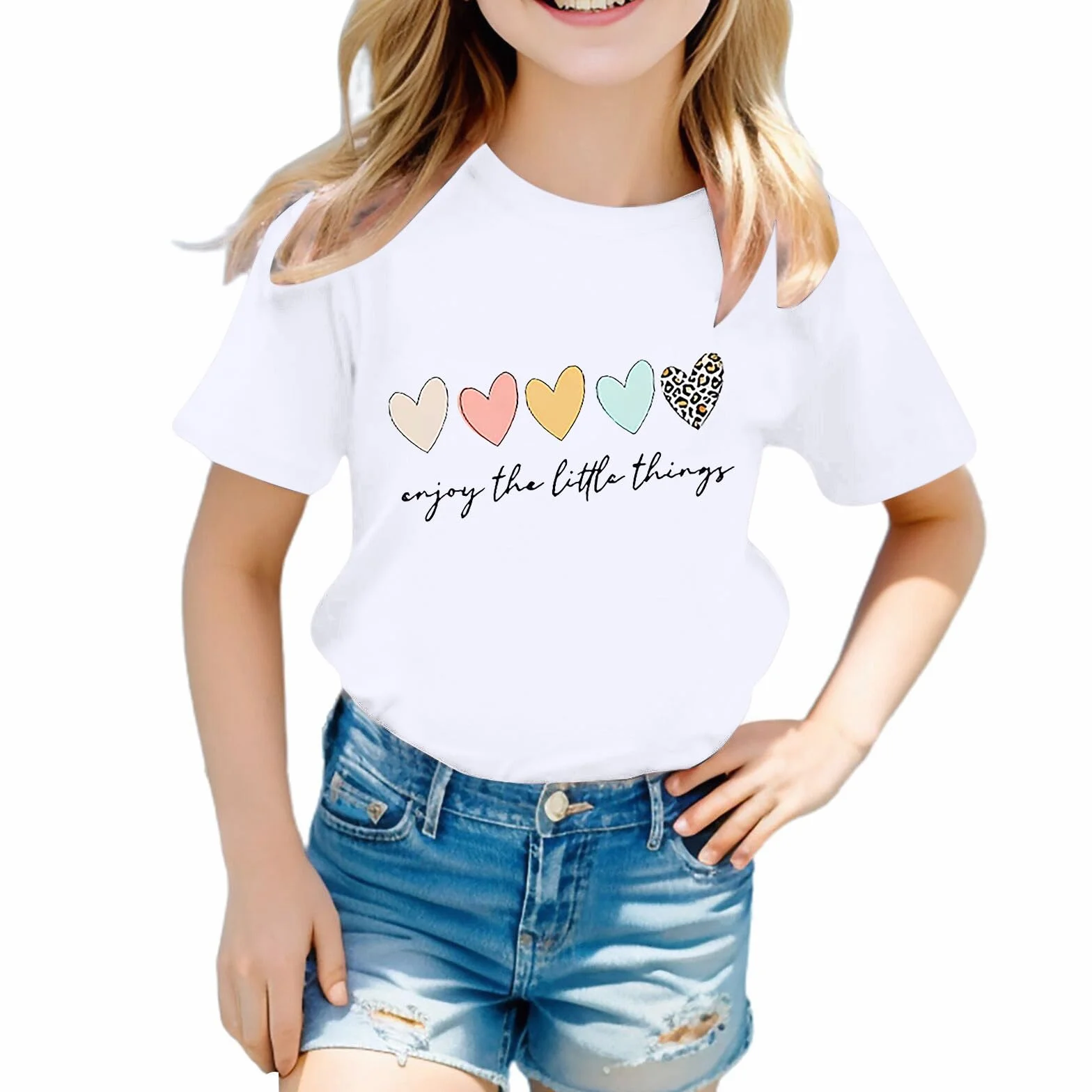 T-Shirt Fille Coton Imprimé Étoile Stretch 2-14 Ans
