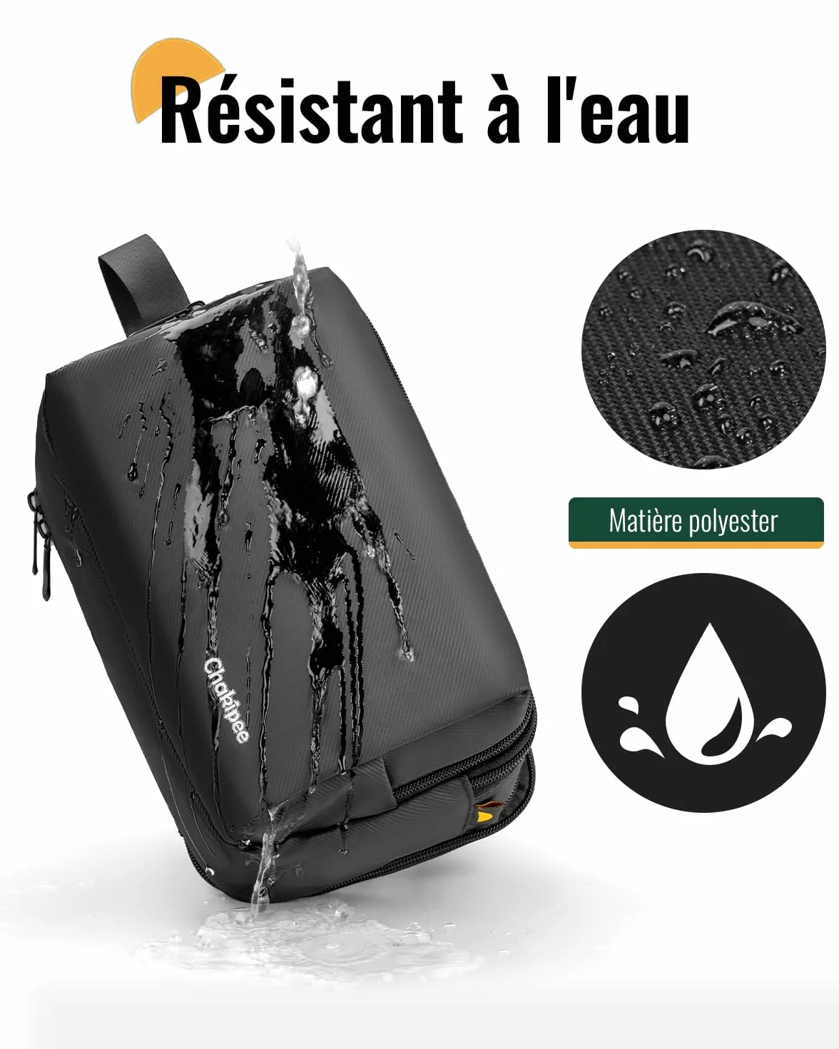 Trousse de Toilette étanche de Voyage pour Hommes et Femmes, Sac de Rasage avec Poignée (Noir)
