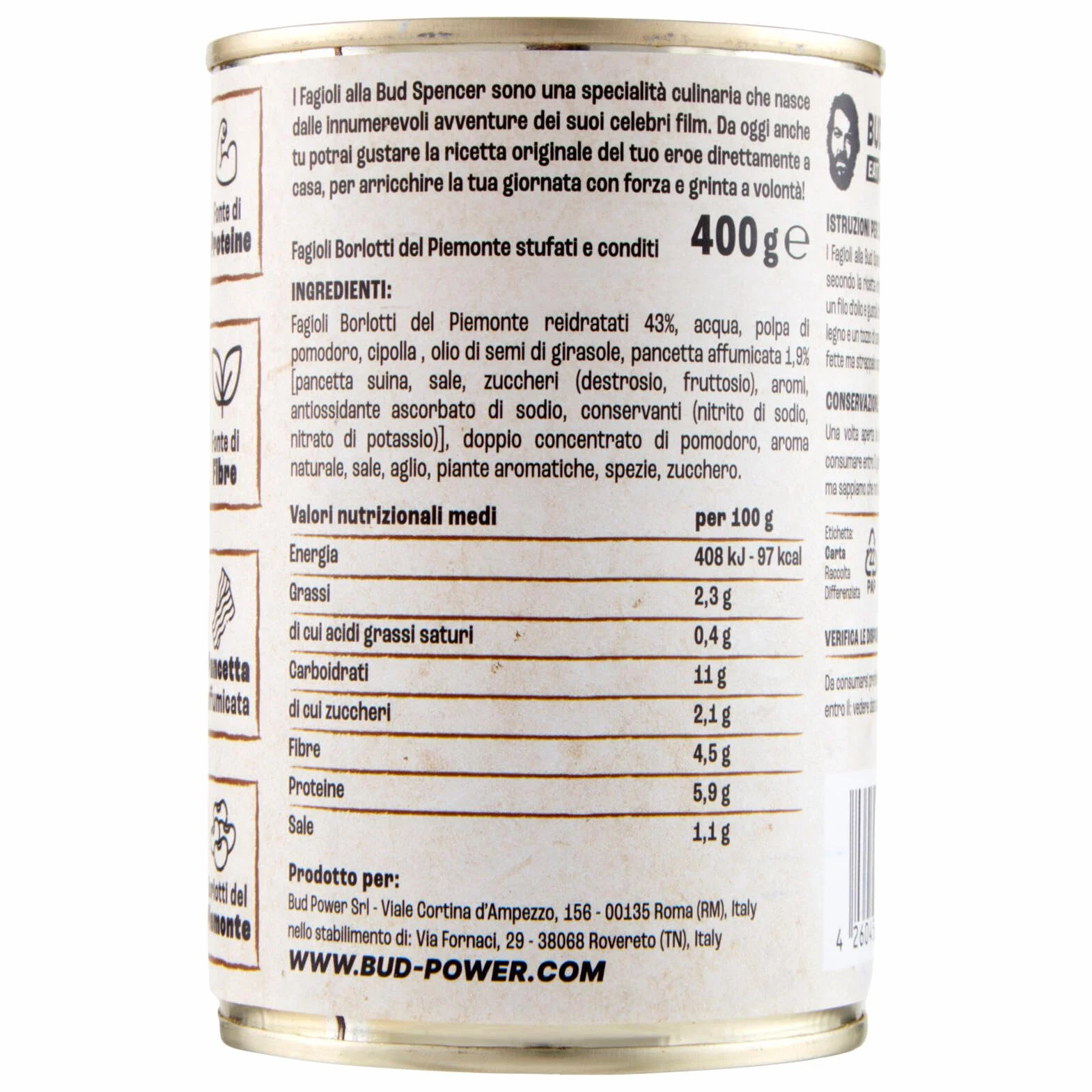 Fagioli alla Bud Spencer – Haricots cuisinés en sauce, boîte 400 g, Recette italienne originale ou Tex-Mex (fagioli neri) Prêts à réchauffer, Source de protéines, Italian + Italian Gourmet polpa 400g