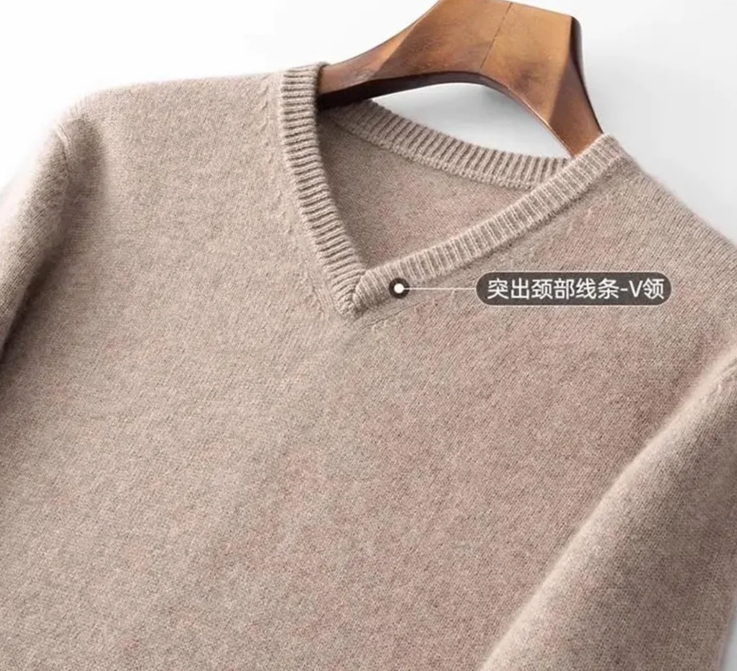 Pull en Cachemire à Col en V pour Hommes Tricoté Décontracté