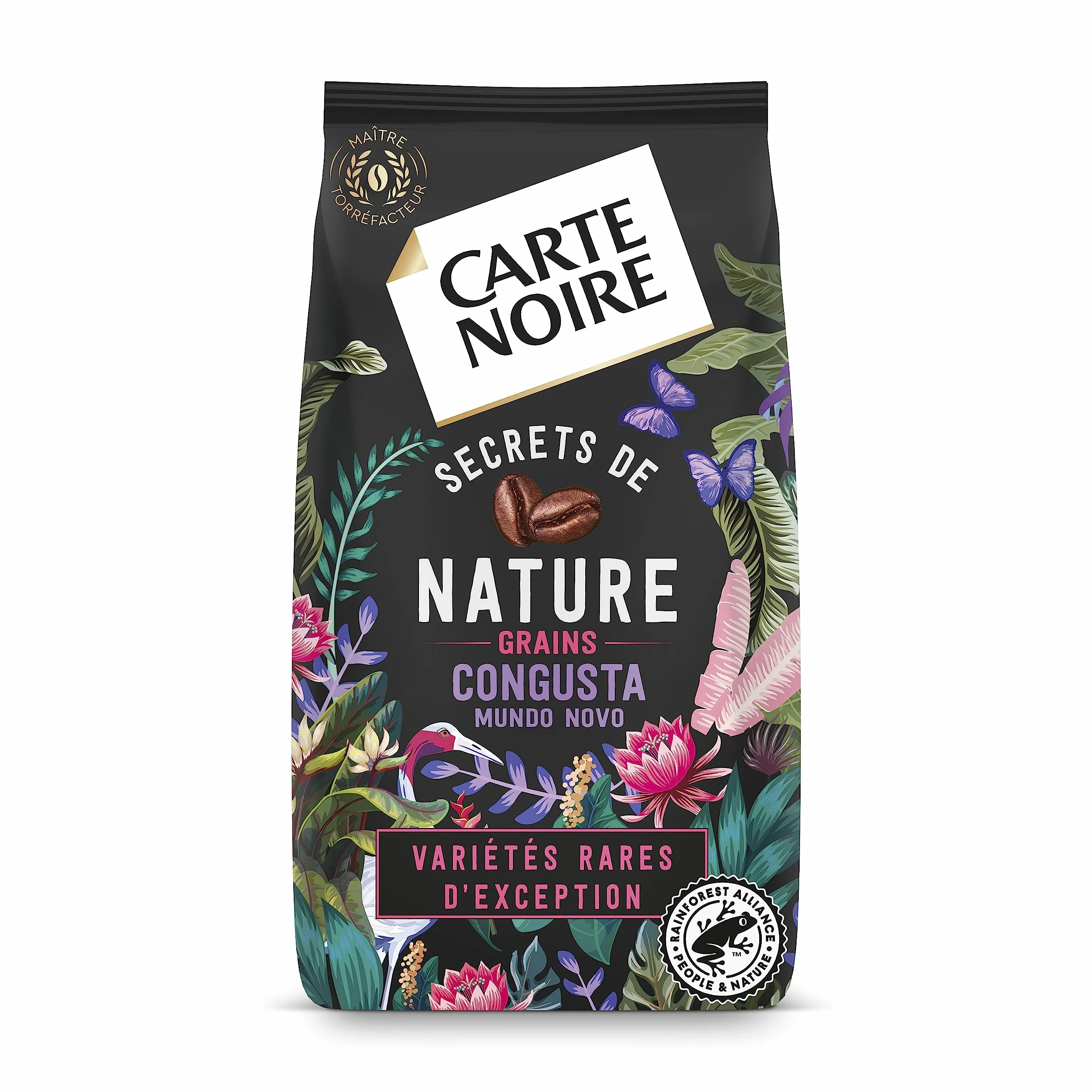 CARTE NOIRE - Café Grain Carte Noire "Secrets de Nature" - Congusta & Mundo Novo - Certifié Rainforest Alliance - Paquet de 1 kg - Fabriqué en France