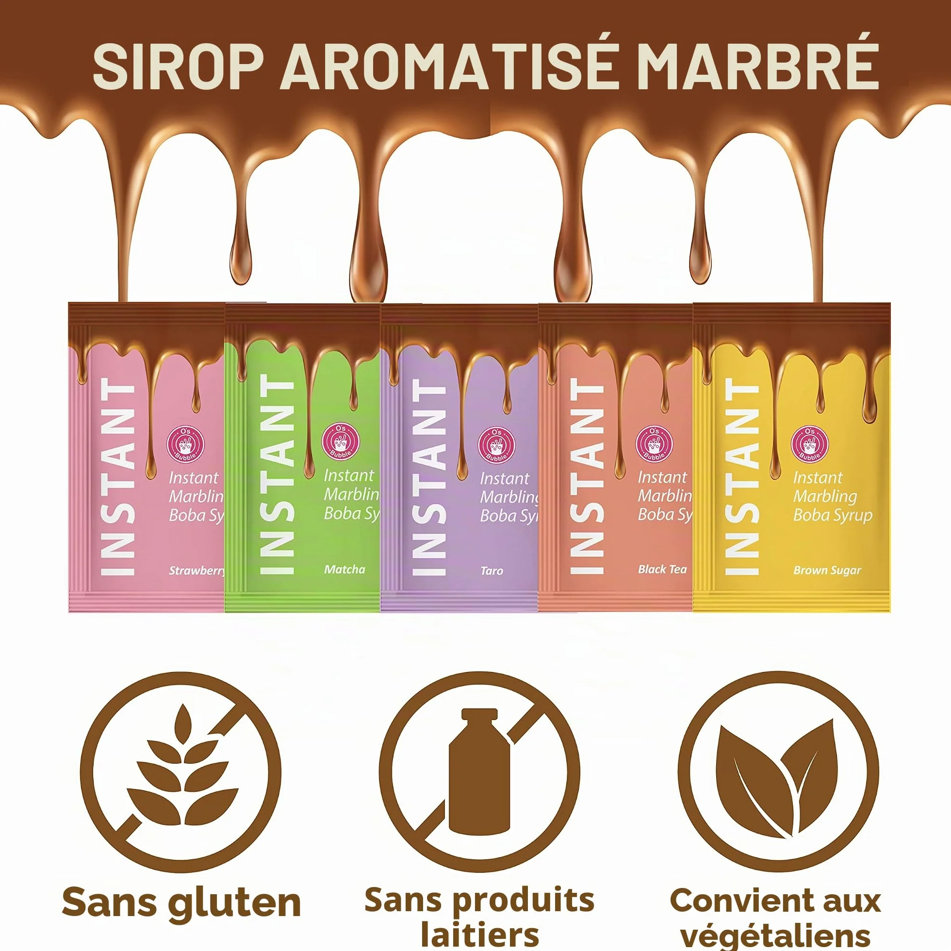 EasyCookAsia Service à thé à bulles prêt en 1 minute | 4 portions avec perles de tapioca, sirop de marbre de qualité supérieure et paille en papier | végétalien et sans gluten | thé boba authentique