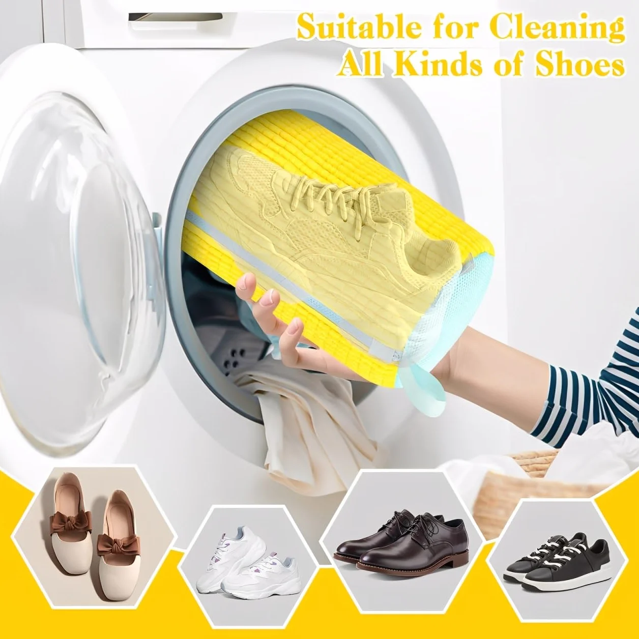 Sac Lavage Chaussures Machine à Laver Réutilisable Portable 360° avec Fermeture Éclair pour Baskets