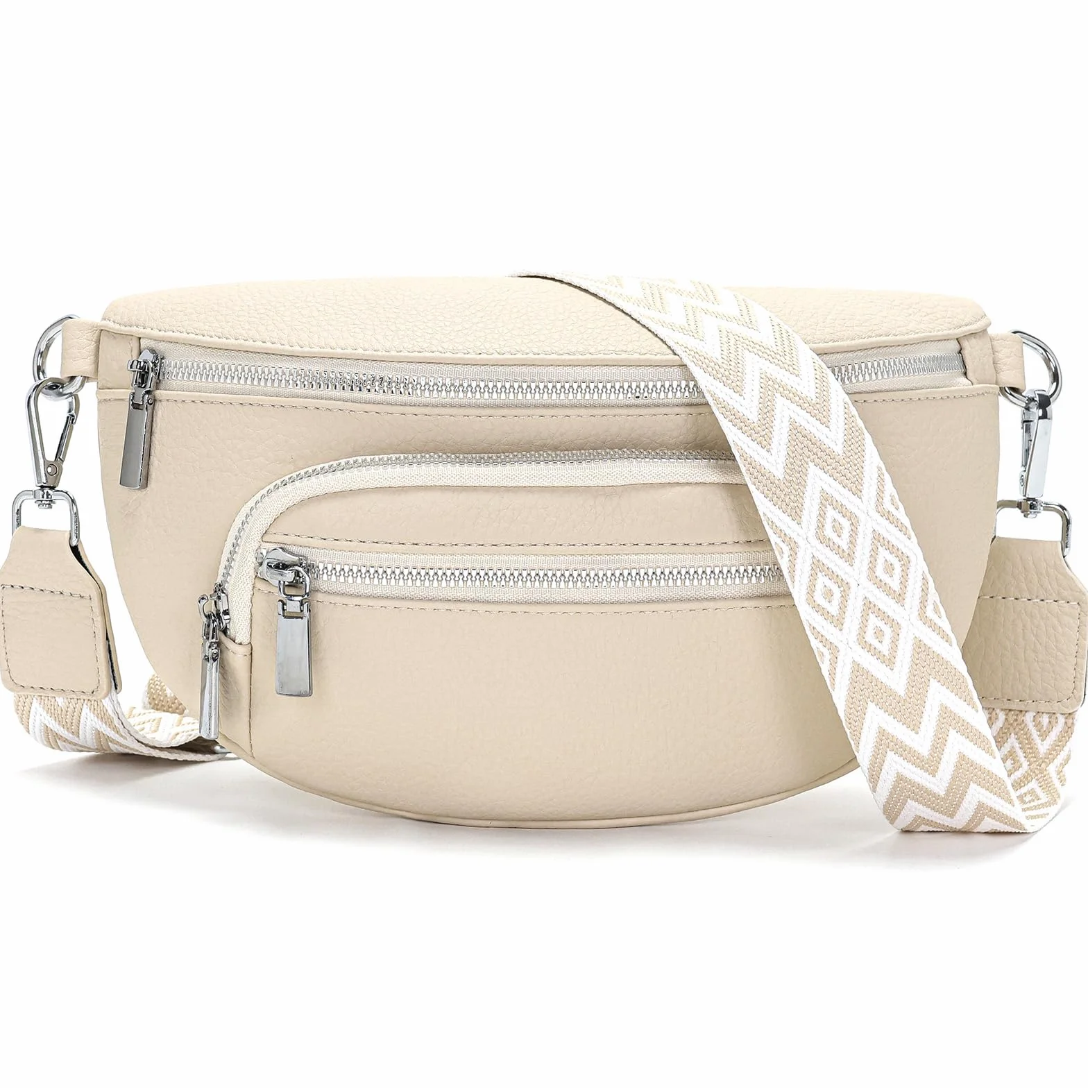 Sac banane femme Beige cuir vegan bandoulière amovible réglable