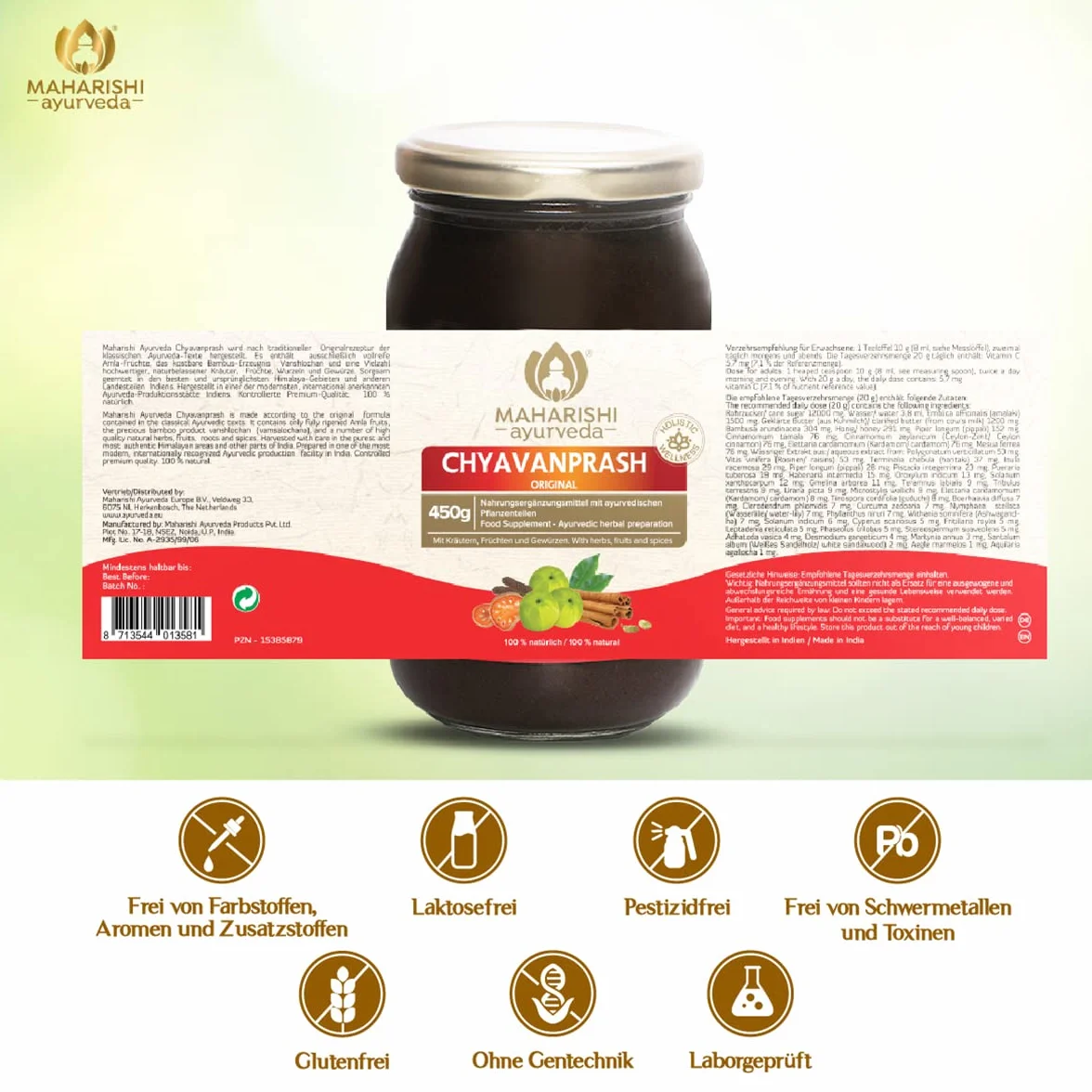 Chyavanprash (Amla Jam) – Original Maharishi AyurVeda – Fabriqué selon la recette originale des textes ayurvédiques classiques – Pot de 450 g