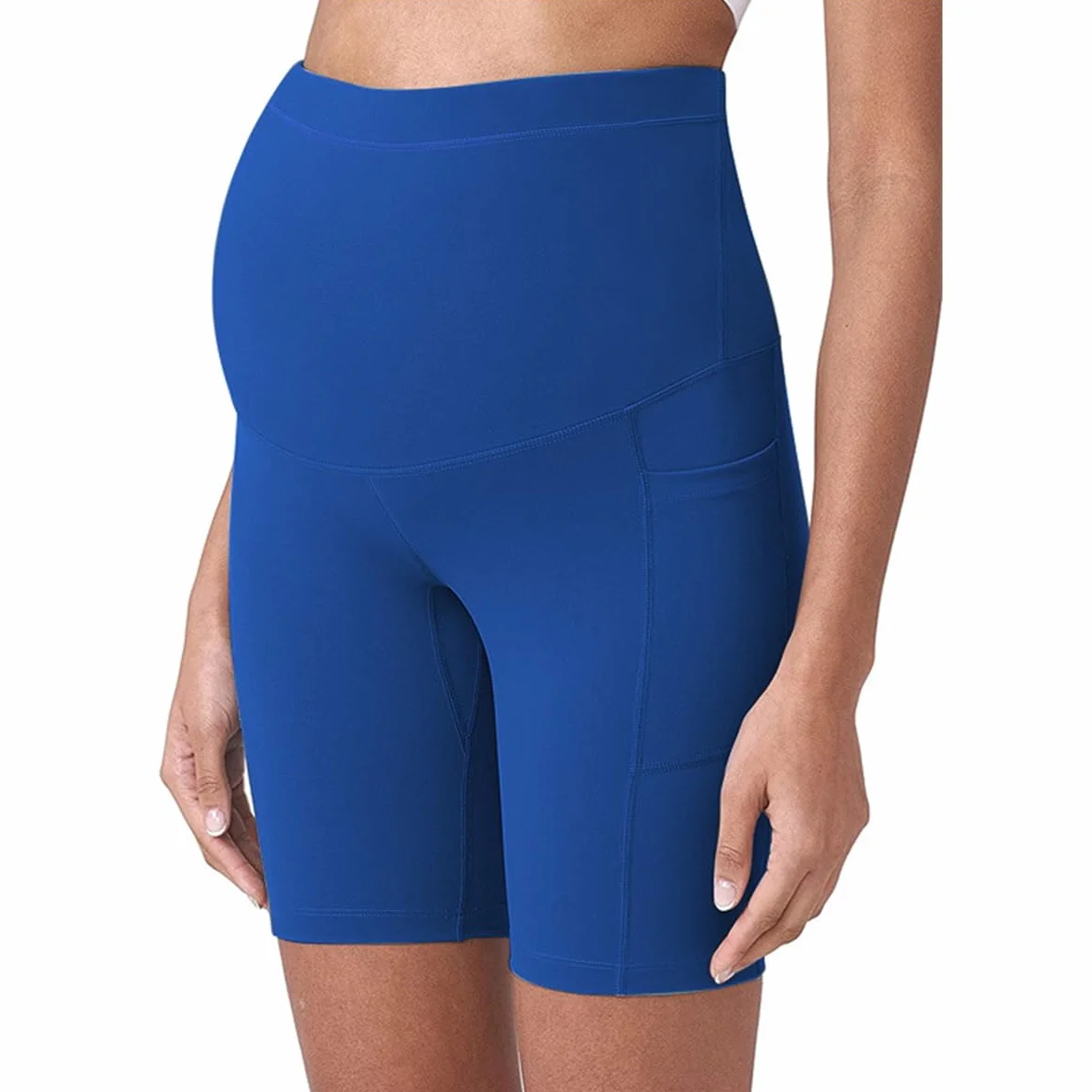 Short de Yoga Maternité Noir Taille Haute Poches Téléphone Sans Couture S-XL