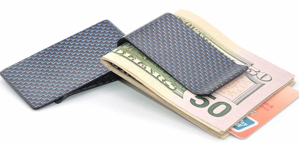 Pinces à Billets Money Clip Fibre de Carbone Titulaire Carte Bancaire Or Homme