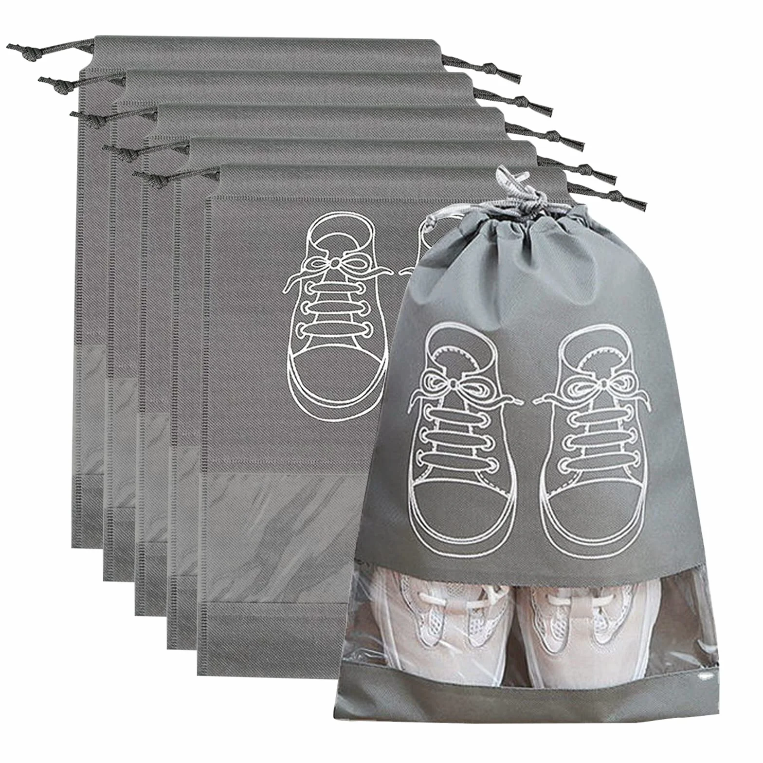Lot de 5 Grands Sacs de Rangement pour Chaussures étanches à la Poussière avec Cordon de Serrage et Fente Transparente
