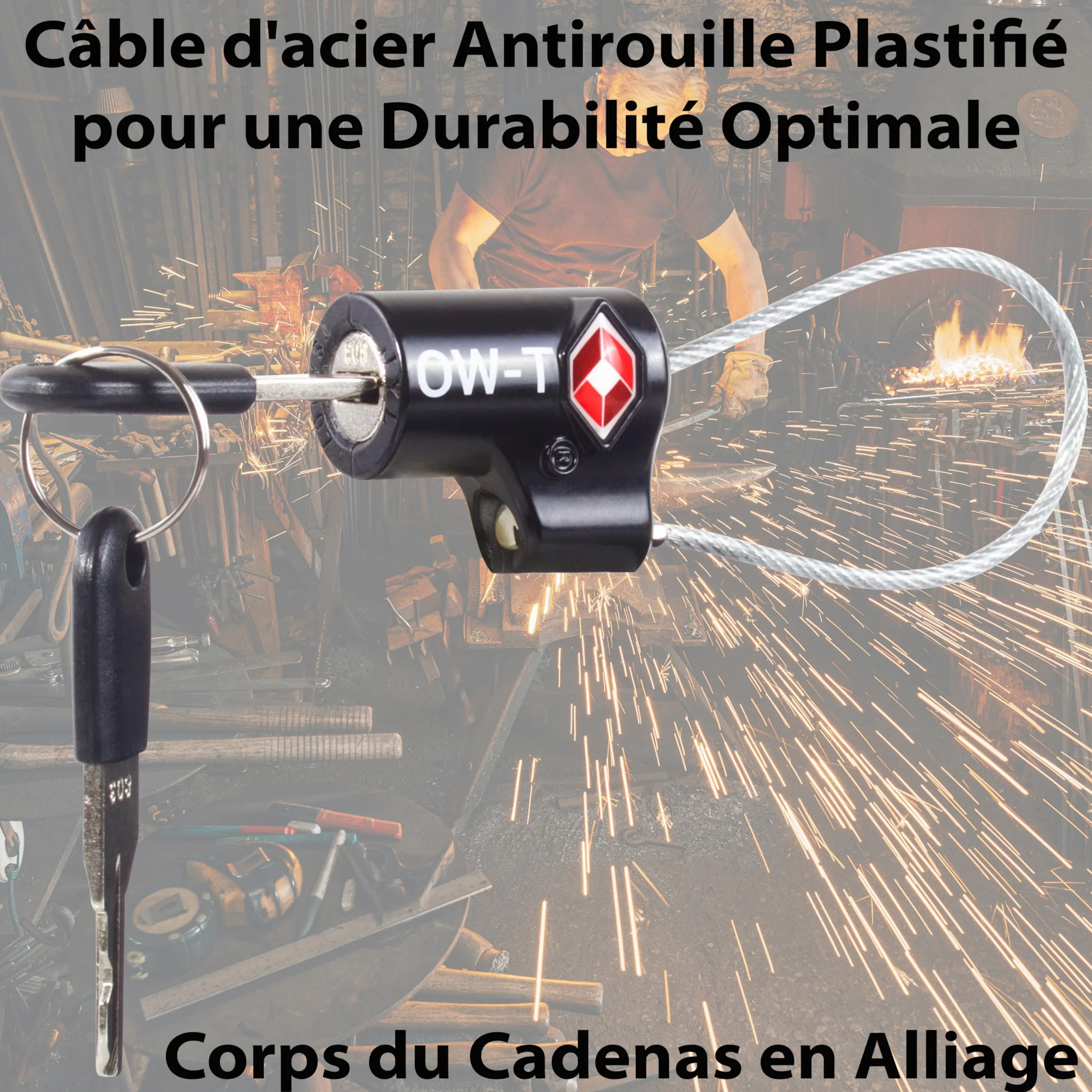 Cadenas Cable Clé Antivol pour Bagages Valise Avion TSA (2 Pcs Noire)