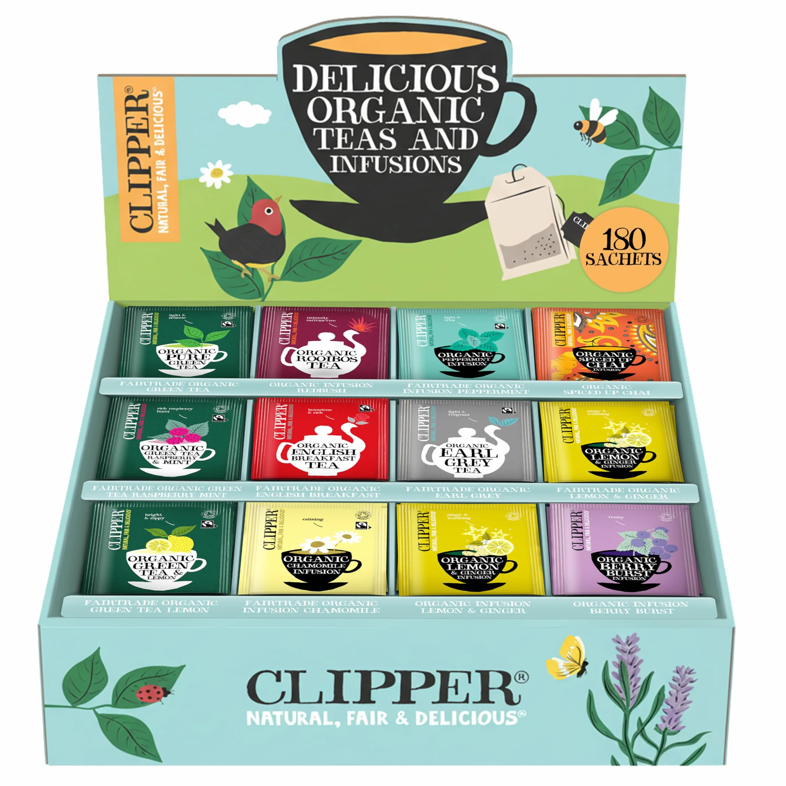 CLIPPER – Coffret Découverte Thés et Infusions Bio Assortis – 180 Sachets Non Blanchis – Grand Format Dégustation – Idée Cadeau - Restauration - 374 g