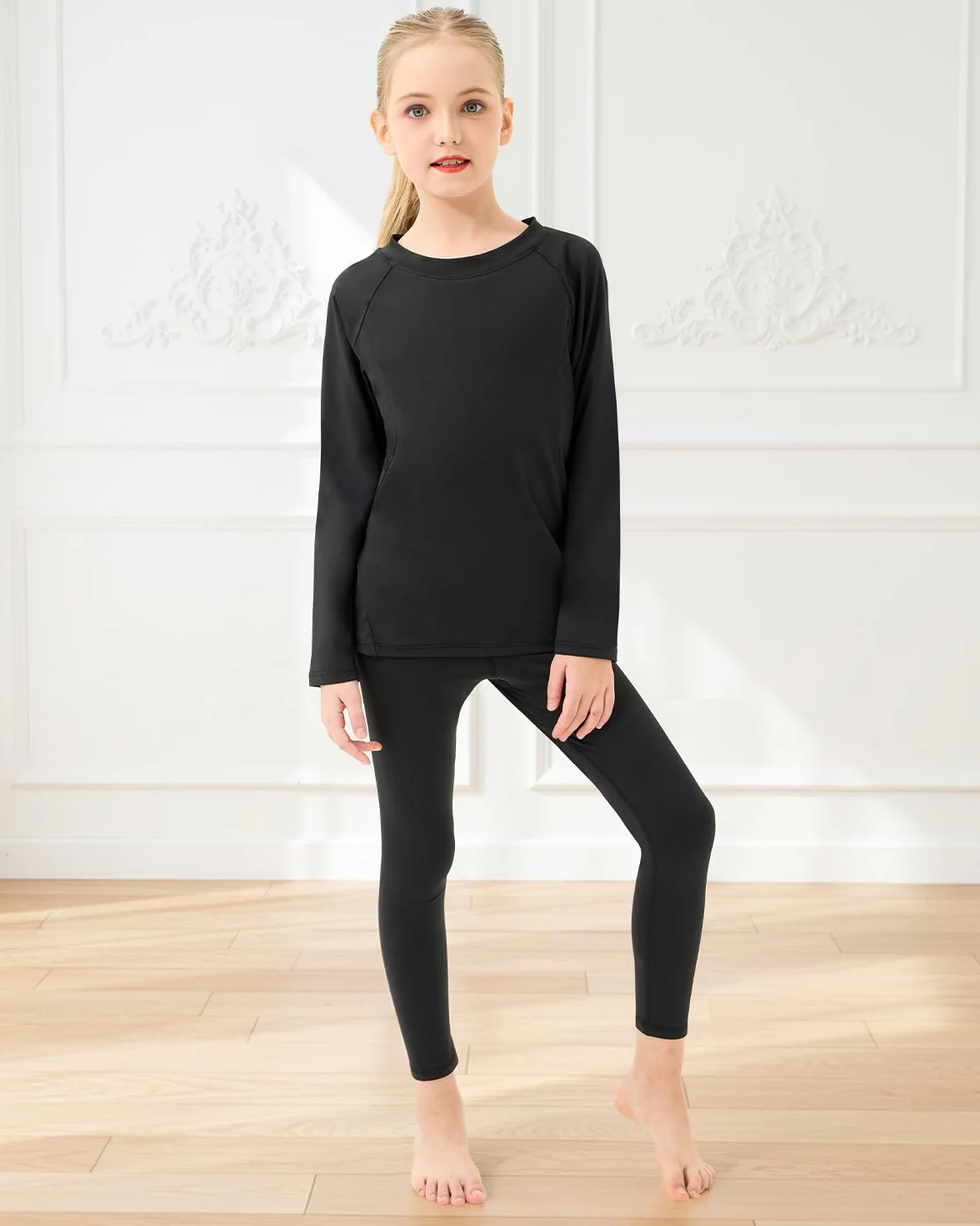 JiAmy Ensemble Filles 3 Pièces Leggings Yoga T-shirt Manches Longues Crop Top Tenue Sport 5-12 Ans