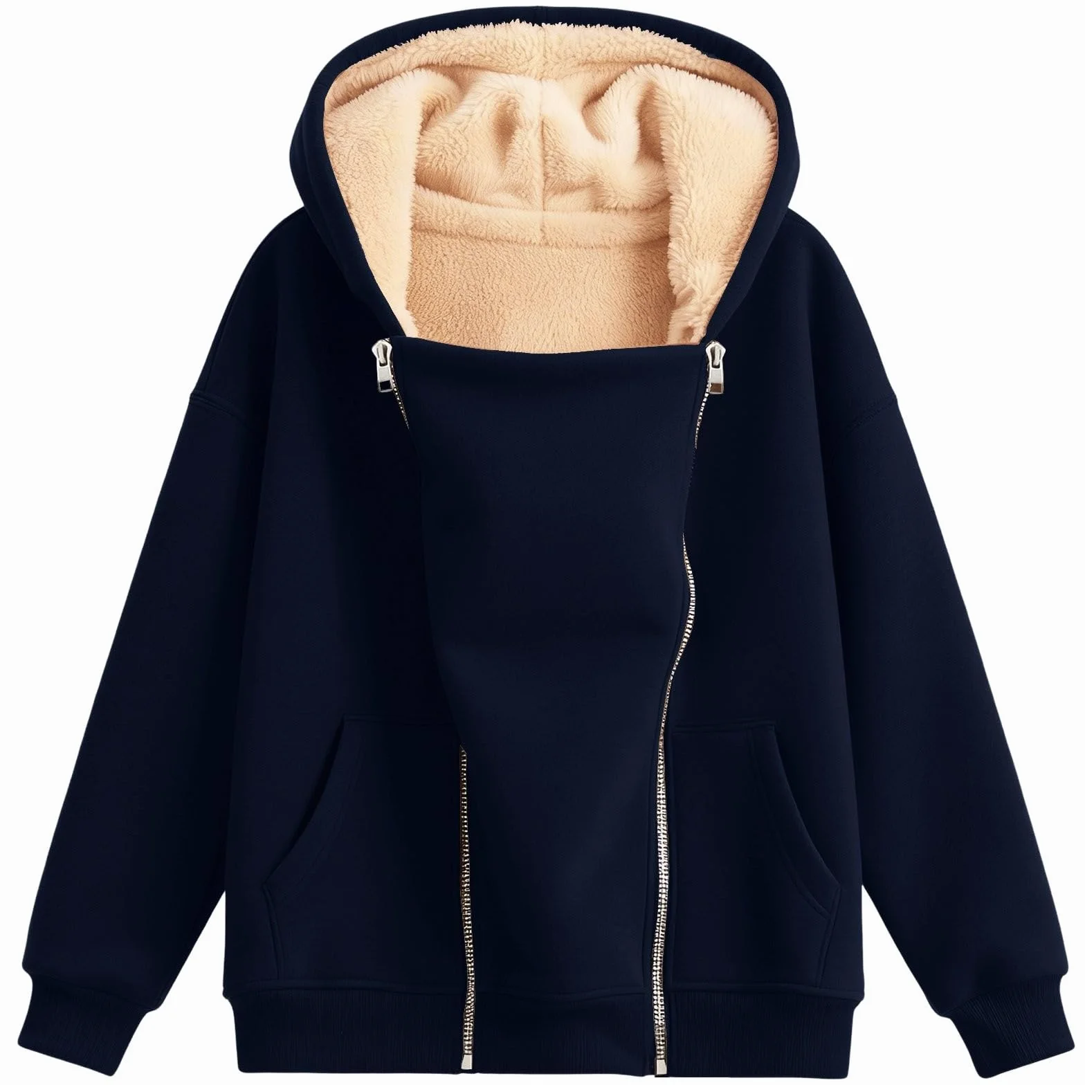 Veste de grossesse pour femme longue chaude en polaire et coton 2 en 1 avec poches
