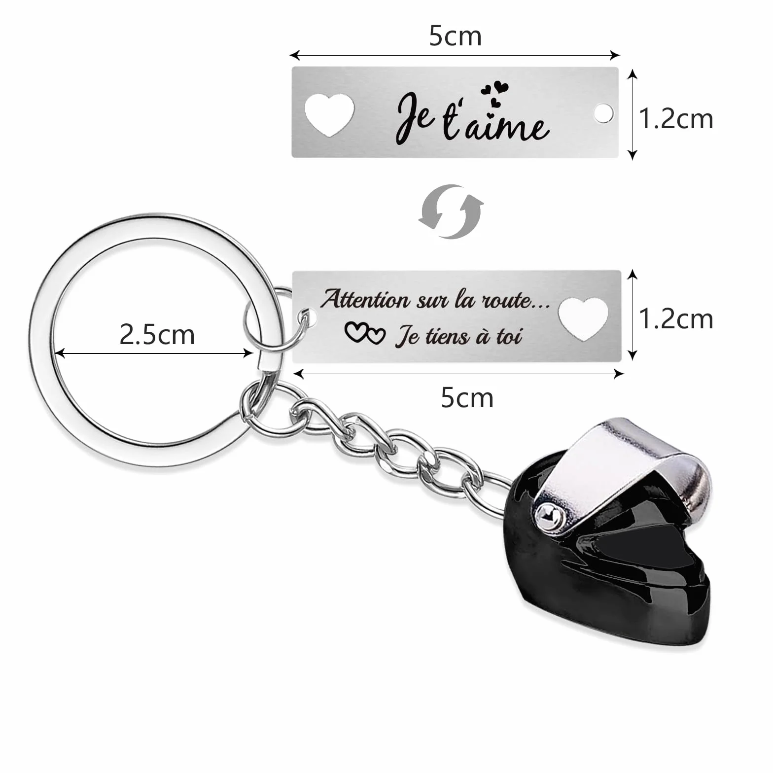 Porte-clés Voiture Moto Personnalisé Texte recto verso Cadeau Couple Saint-Valentin