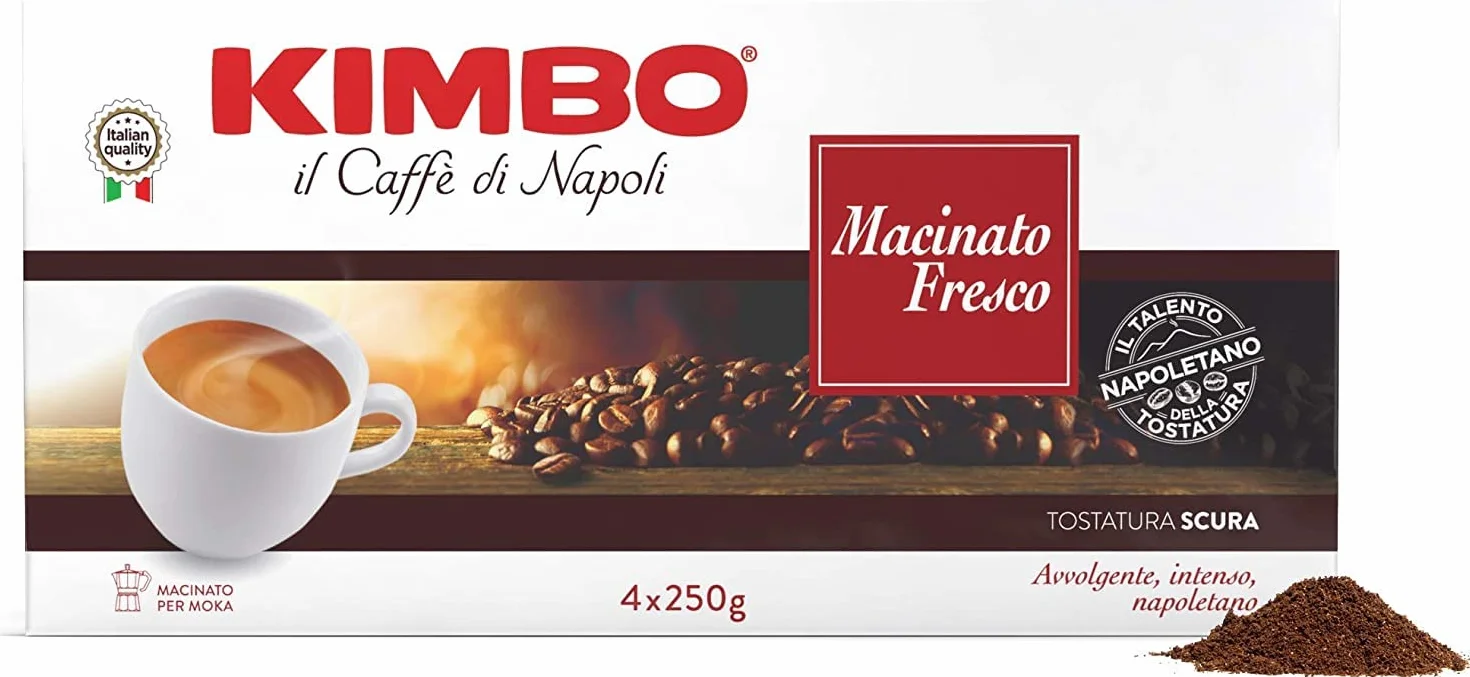 Kimbo 4 x 250 g Macinato Fresco - Arôme - Café Moulu en Boîte - 1 kg - 4 Paquets de 250 g