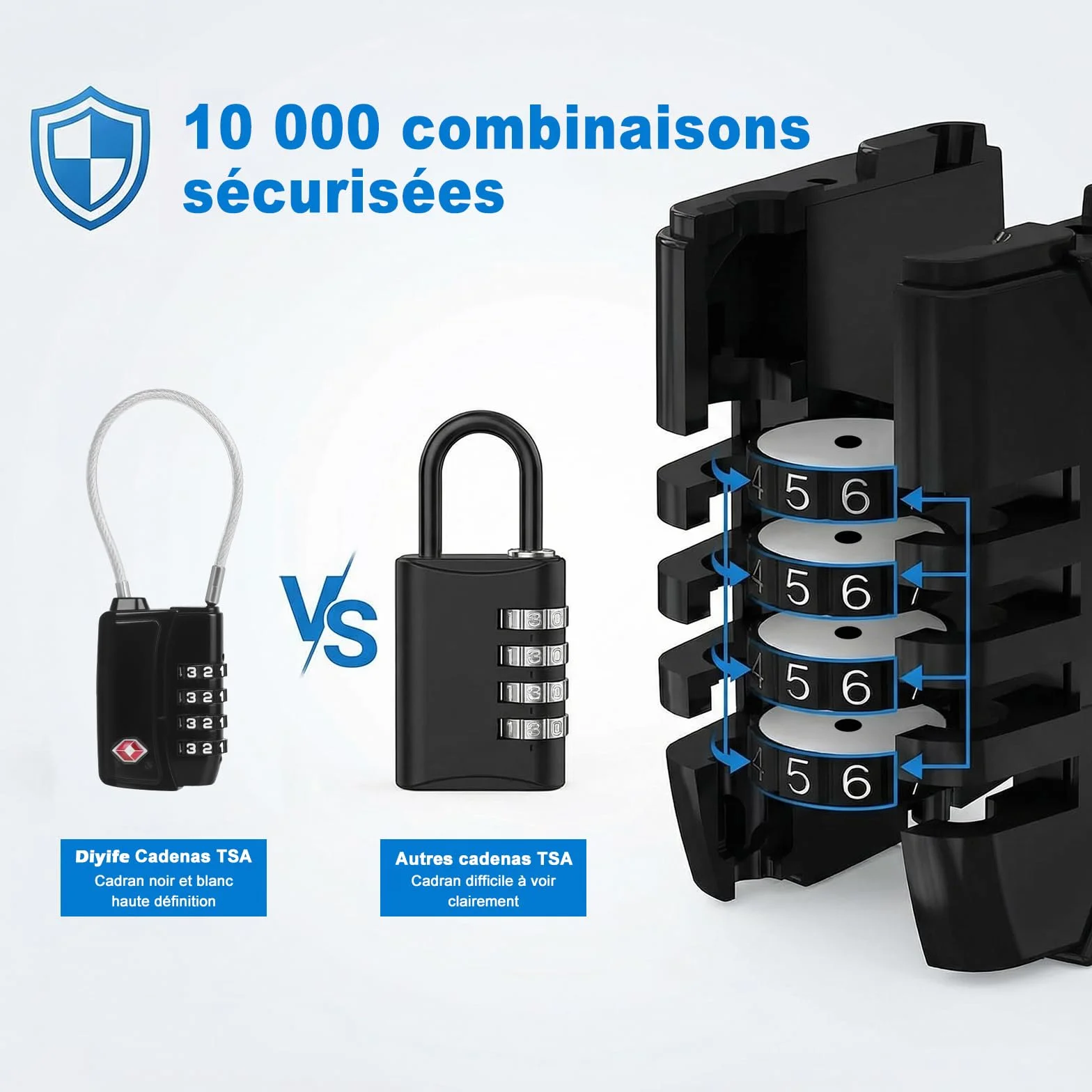 Diyife TSA008 Cadenas Code 4 Chiffres avec Alerte Rouge à l'Ouverture, Câble d'Acier 3 mm, Cadenas Valise pour Bagage Cabine, Casier & Camping