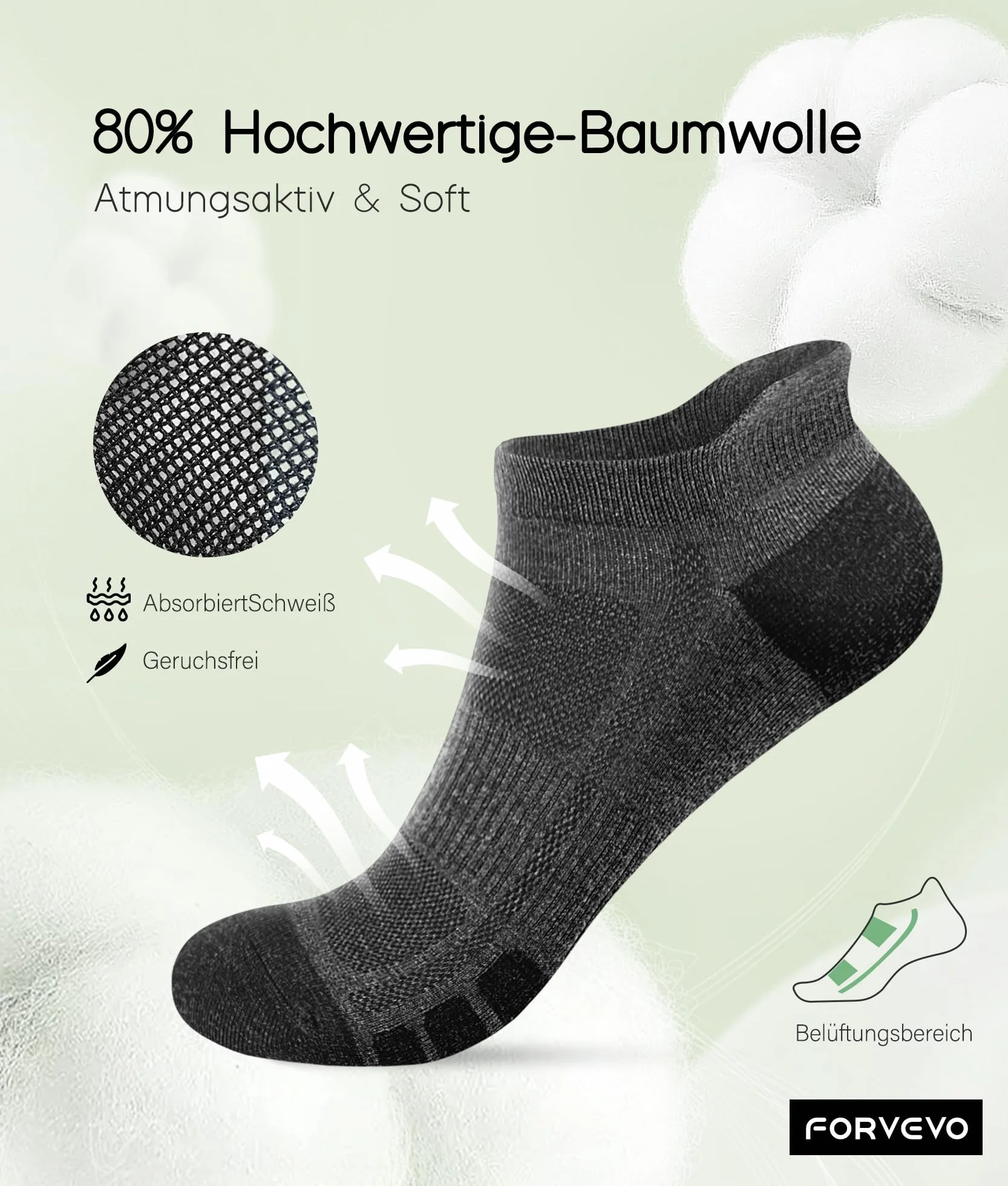 FORVEVO Chaussettes Homme Femme 10 Paires, Chaussettes de Sport en Coton Respirant Running
