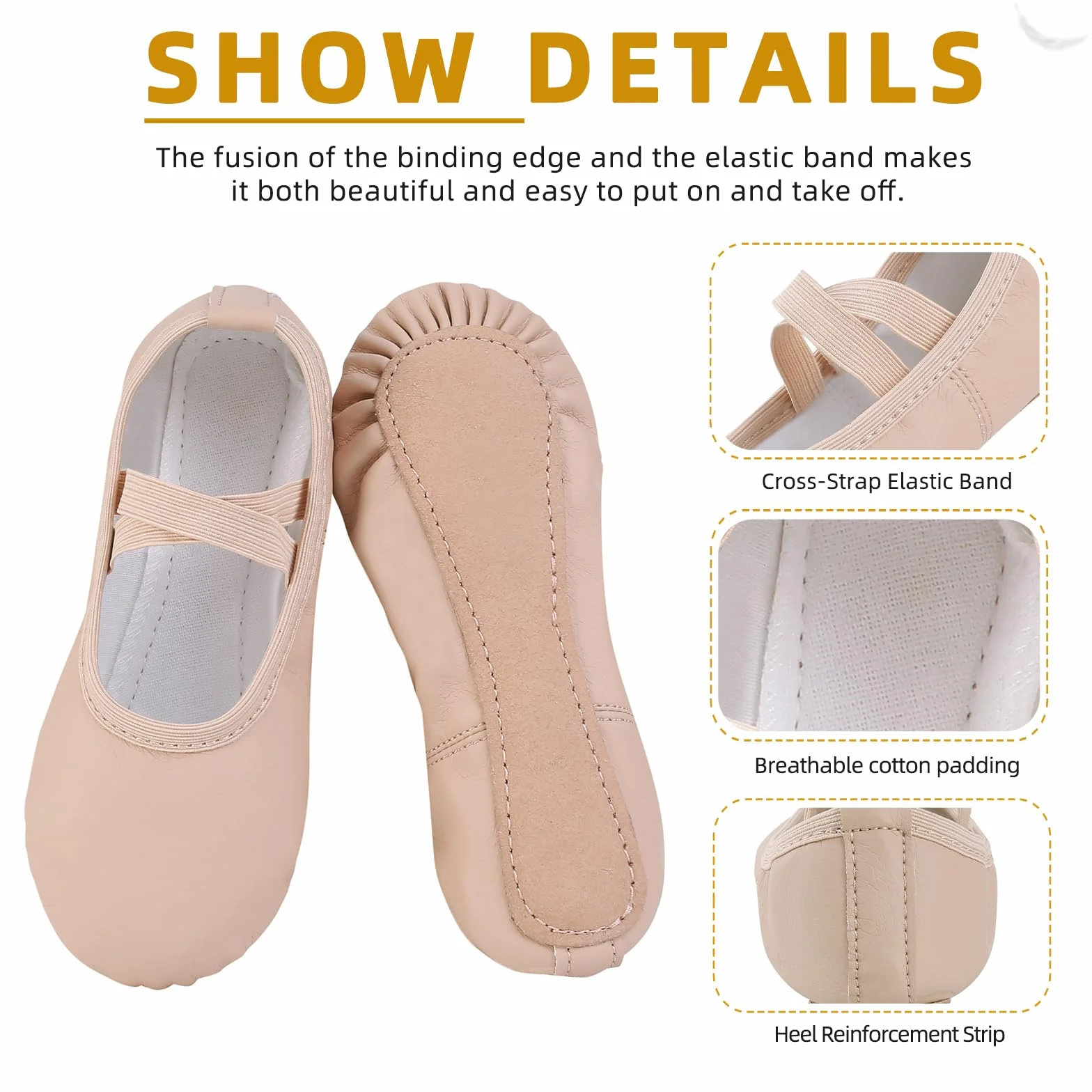 Acfoda Chaussures de Danse Fille Classique Cuir Semelle Complète Chaussons Ballet Ballerine