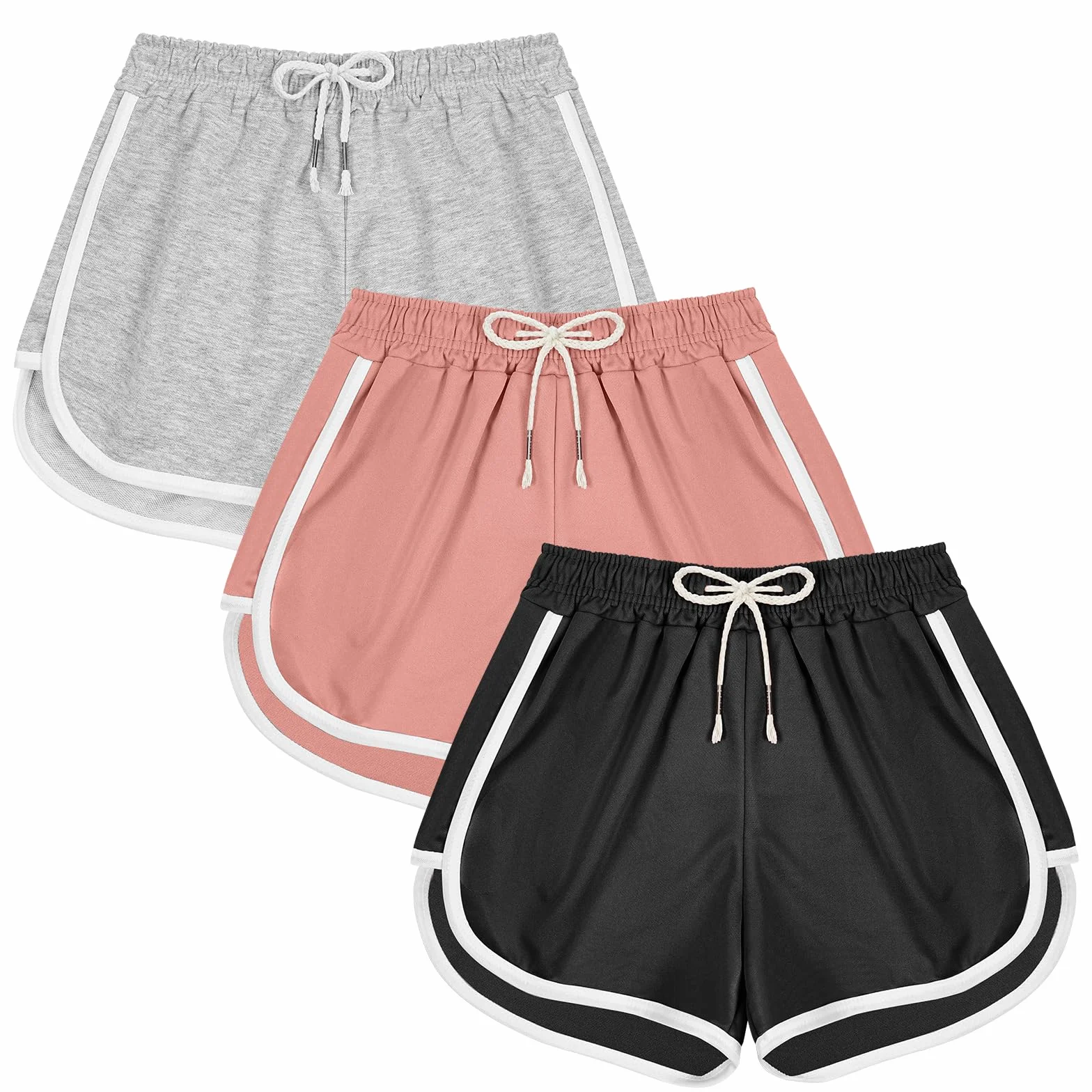 Short de Sport Fille DiULi en Coton Élastique Respirant pour Course à Pied, Taille Haute avec Cordons, 2PCS Noir + Rose