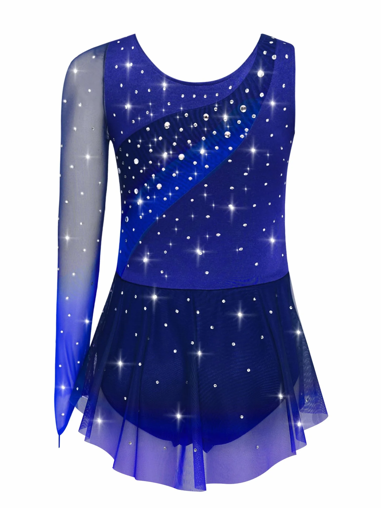 Asymétrique Une Epaule Robe Patinage Artistique Fille Manche Longue Strass