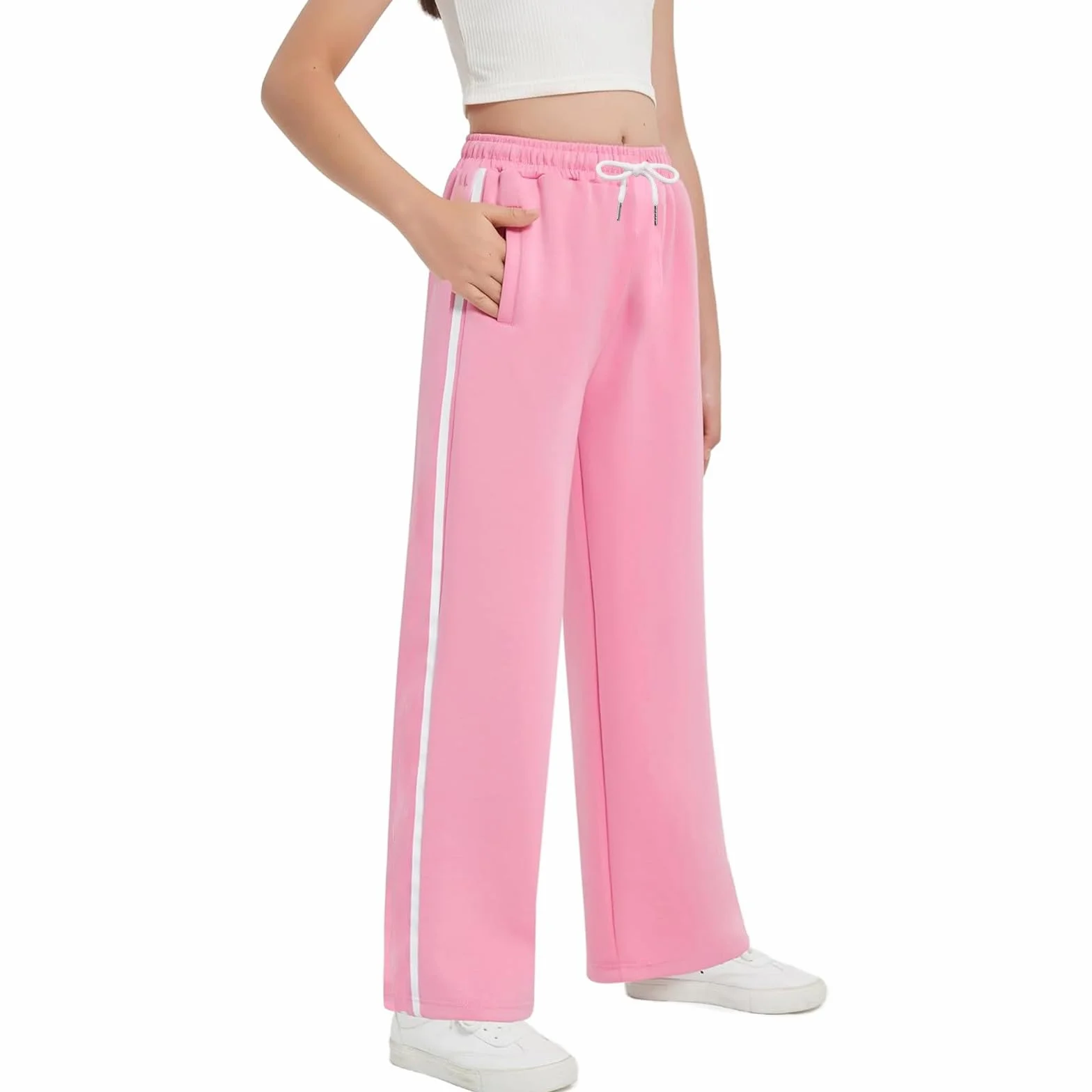 Pantalon évasé en coton pour fille taille élastique stretch confortable long quotidien école tendance