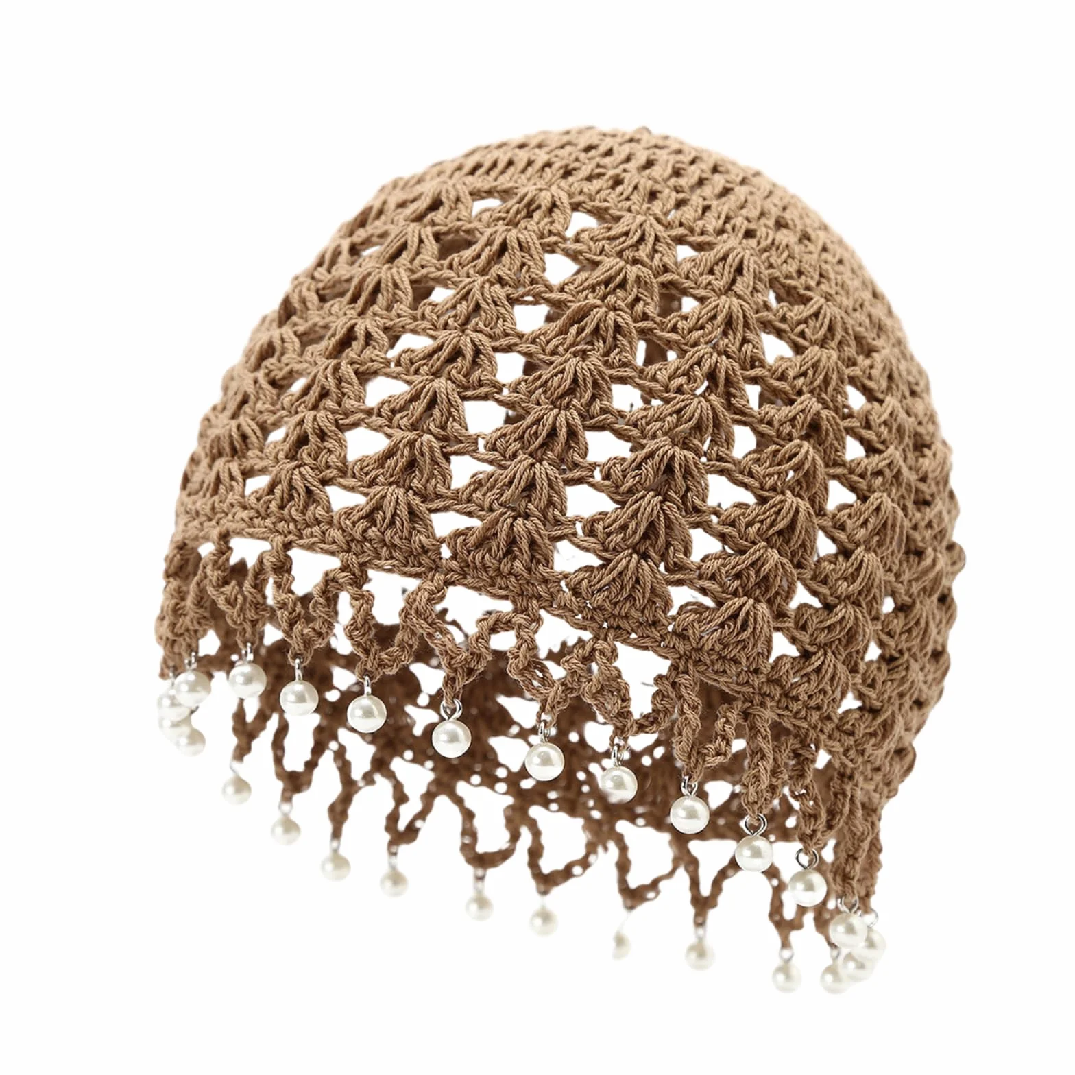 Chapeau léger fait main en crochet bohème avec bordure perlée