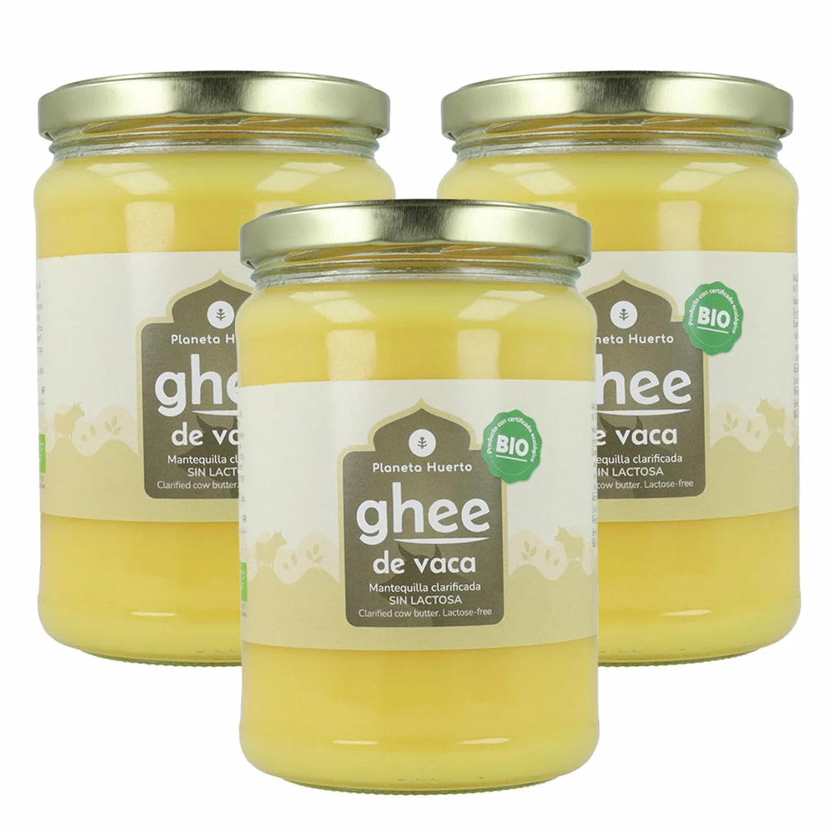 Planète potager | Lot de 3 beurres clarifiés ghee 500 g – Beurre clarifié bio sans lactose ni caséine, idéal pour cuisiner, régime céto, paléo et ayurveda, goût doux et texture crémeuse
