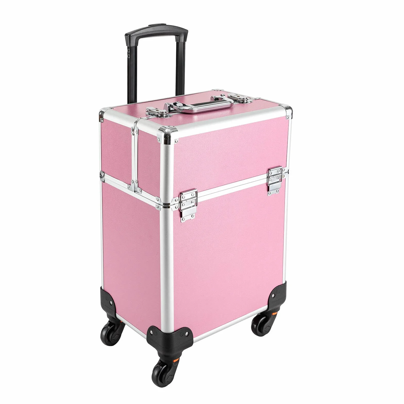 Valise cosmétique à roulettes en aluminium 4-en-1 verrouillable roues pivotantes 360° voyage