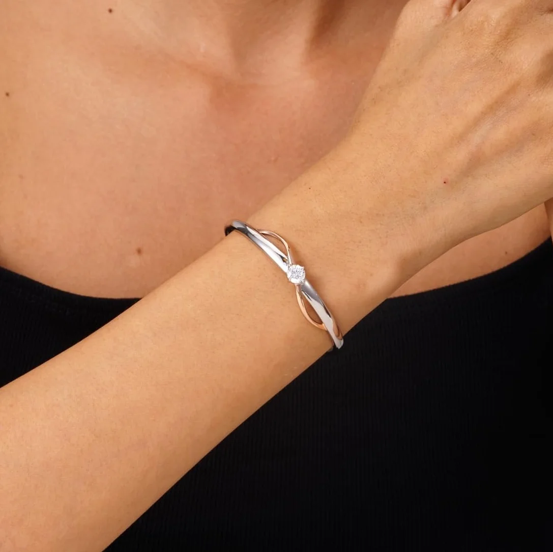 Bracelet Femme Plaqué Or Blanc 18 Carats et Or Rose Éternité en Mouvement Infini