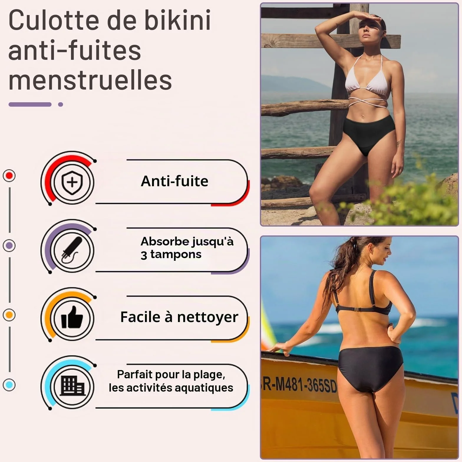 Pantalon menstruel pour la Natation, Maillot de Bain menstruel étanche Runmeihe
