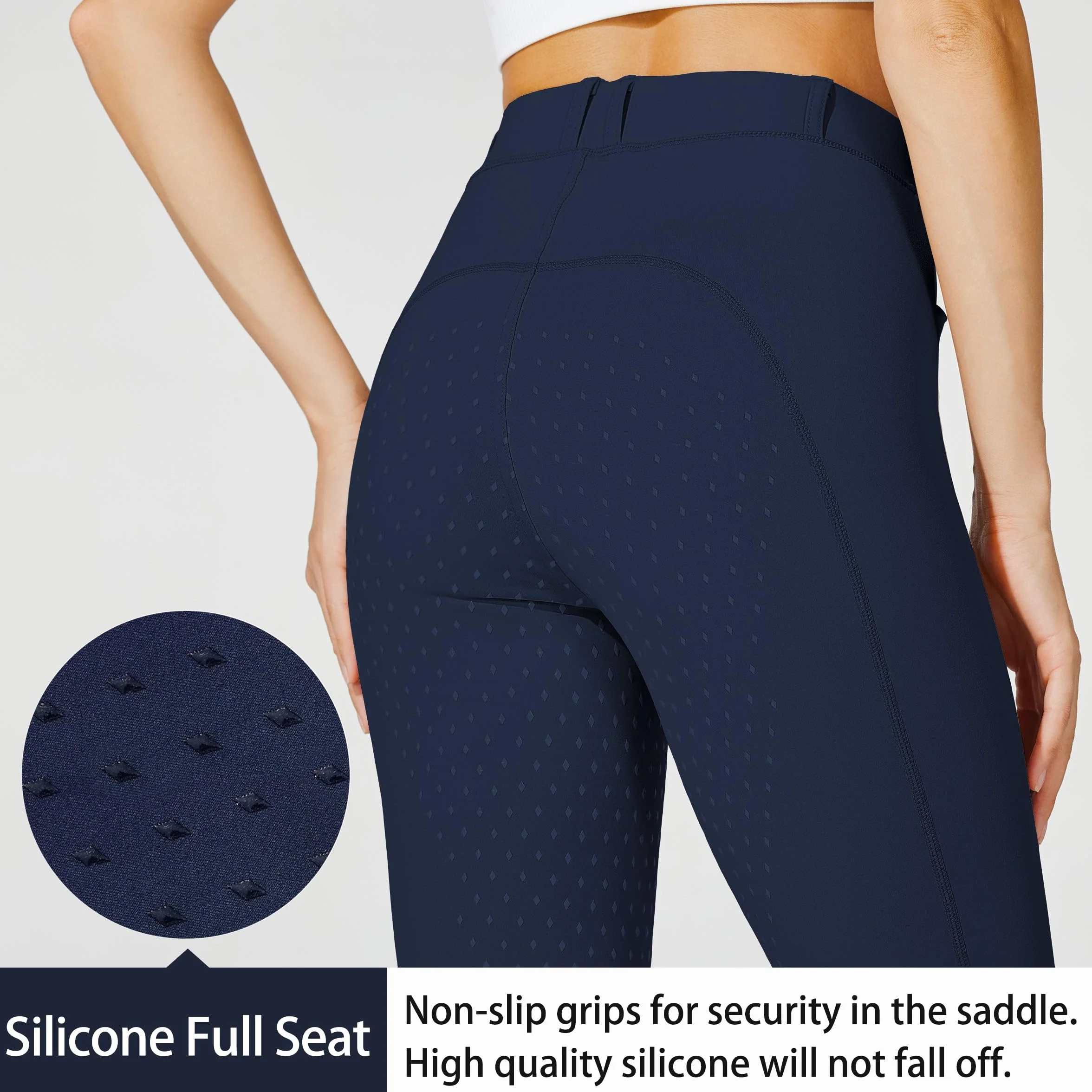 WILLIT Pantalon d'équitation femme silicone taille haute stretch poche zippée passants ceinture