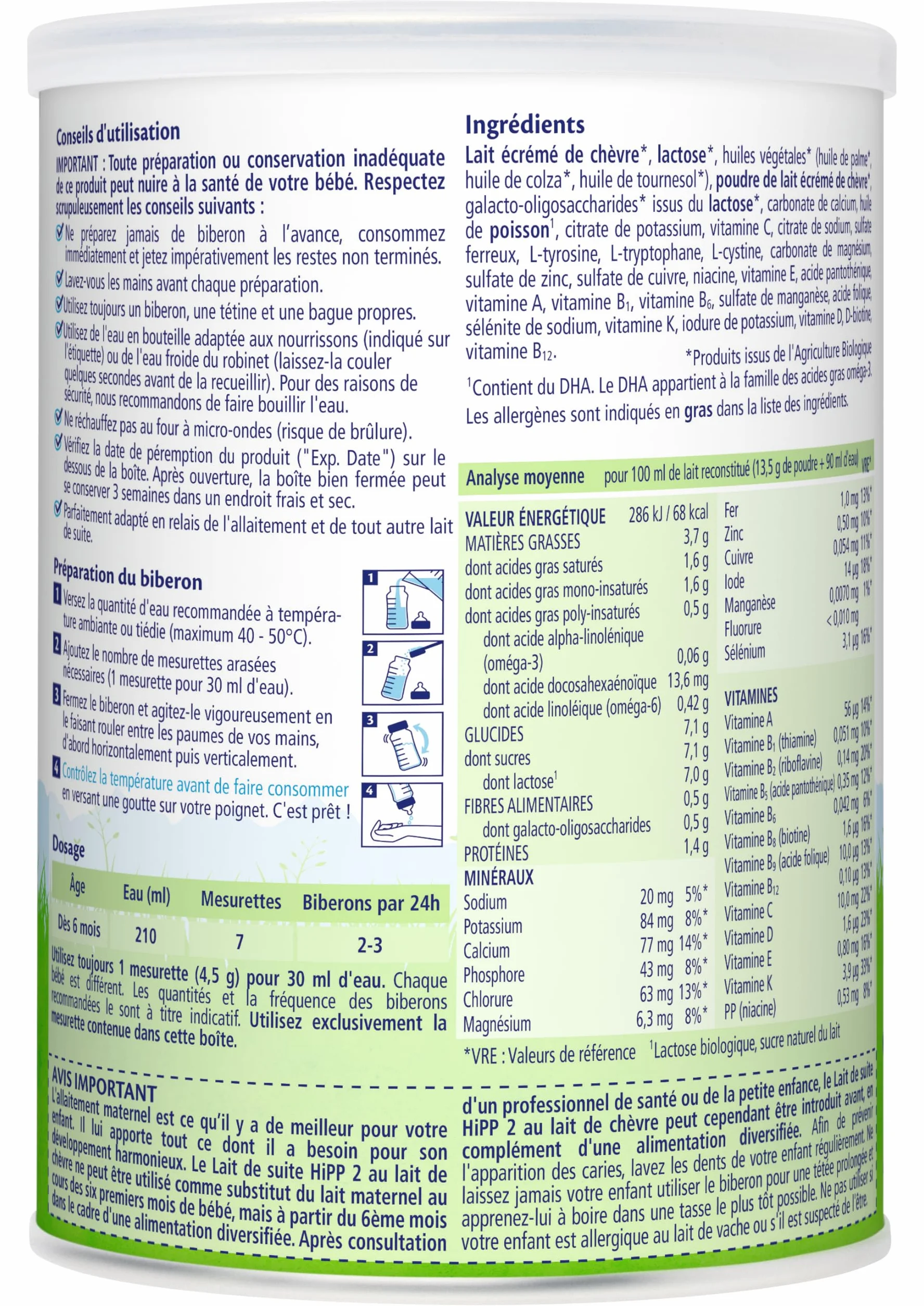 HiPP - Lait 2 De Suite au Lait de Chèvre - Boîte - 400g BIOLOGIQUE