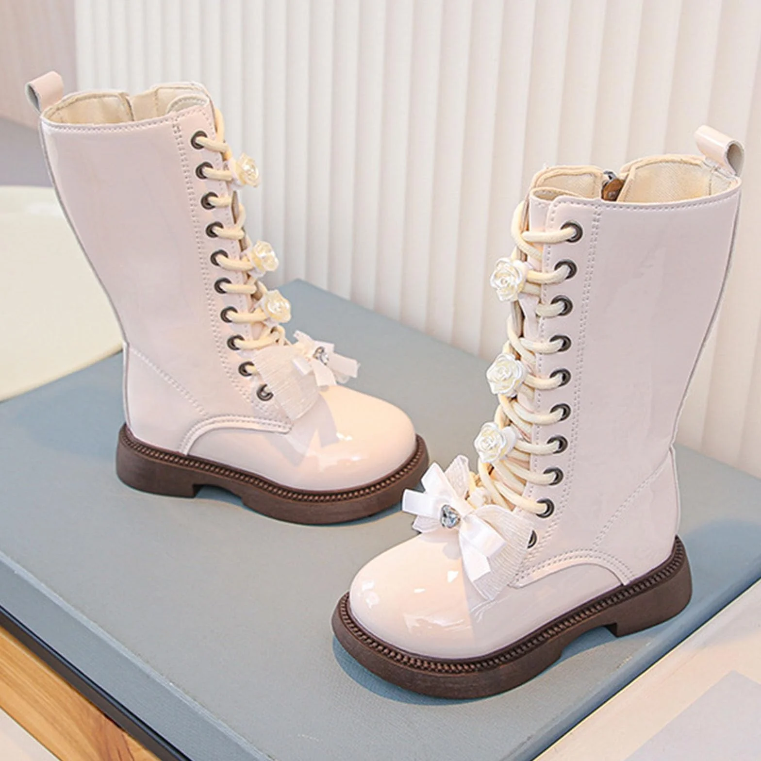 Bottes Combat Fille Cuir PU Imperméables Style Gothique Western Chaussures Hiver