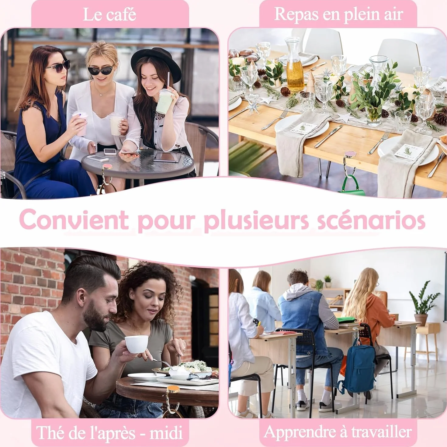 Scettar 5 Pièces Accroche Sac à Main pour Table Pliable Antidérapant Porte Sac
