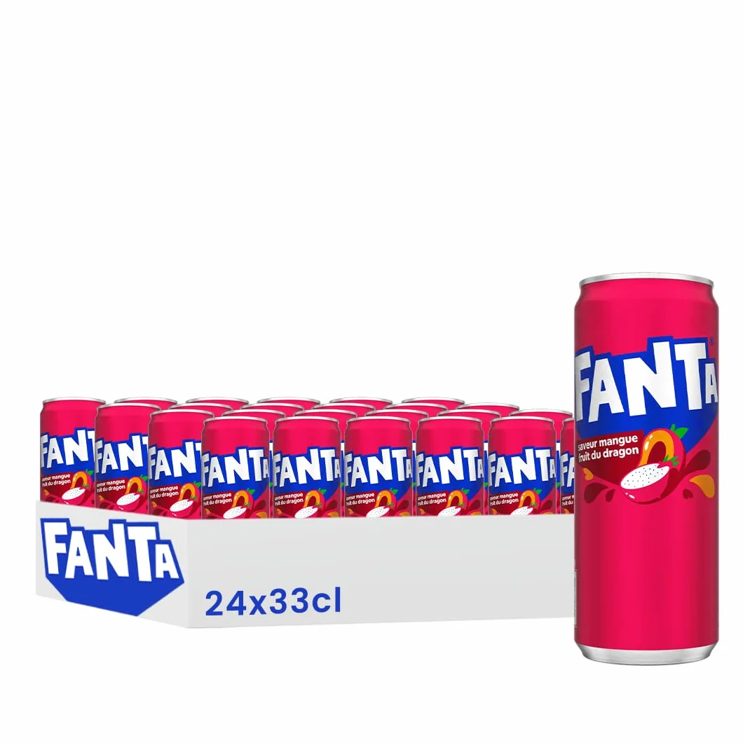 Fanta Saveur Mangue Fruit du Dragon, Boisson Gazeuse, Canette 33cl, Lot de 24